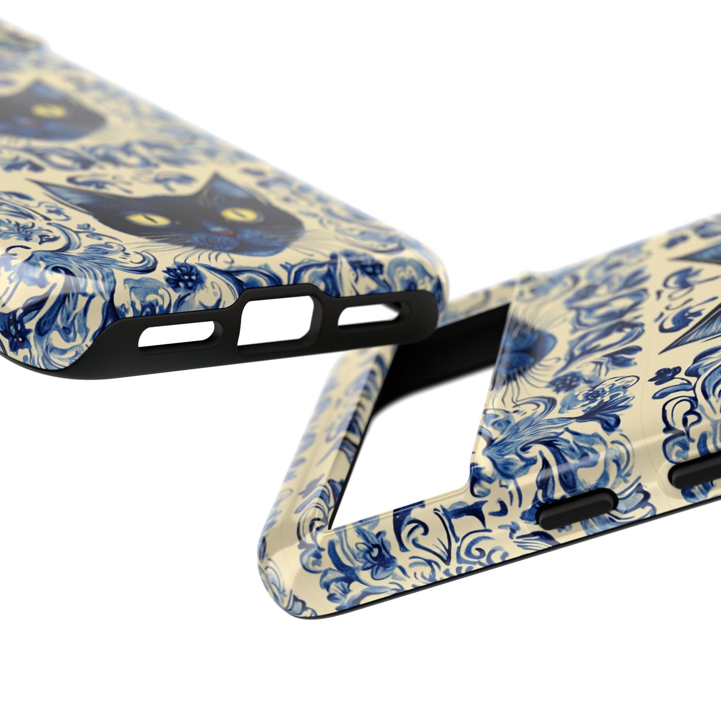 Tough Phone Case - Mediterranean Tile Motif With Blue Cats