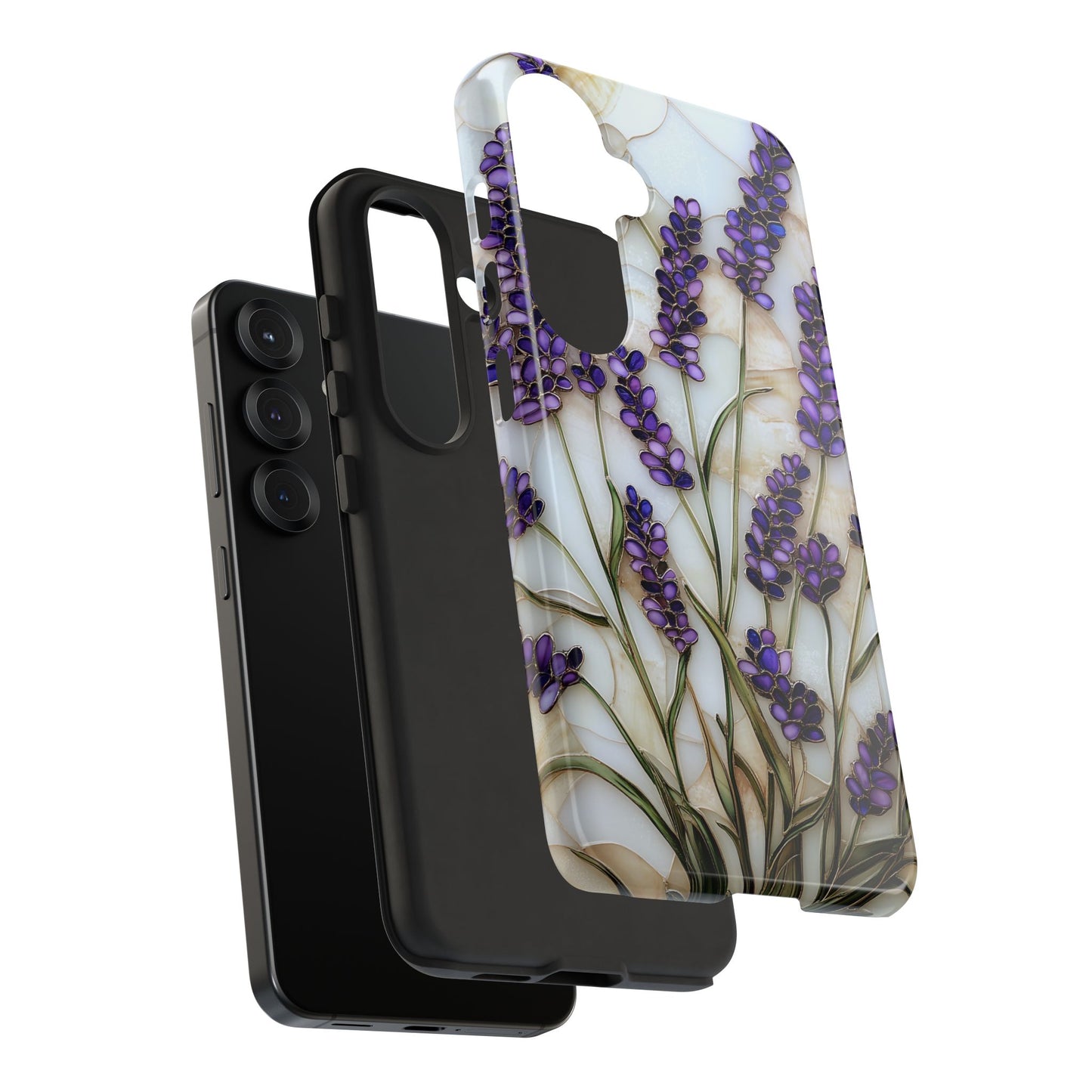 Floral Phone Case With Lavender in Stained Glass Motif