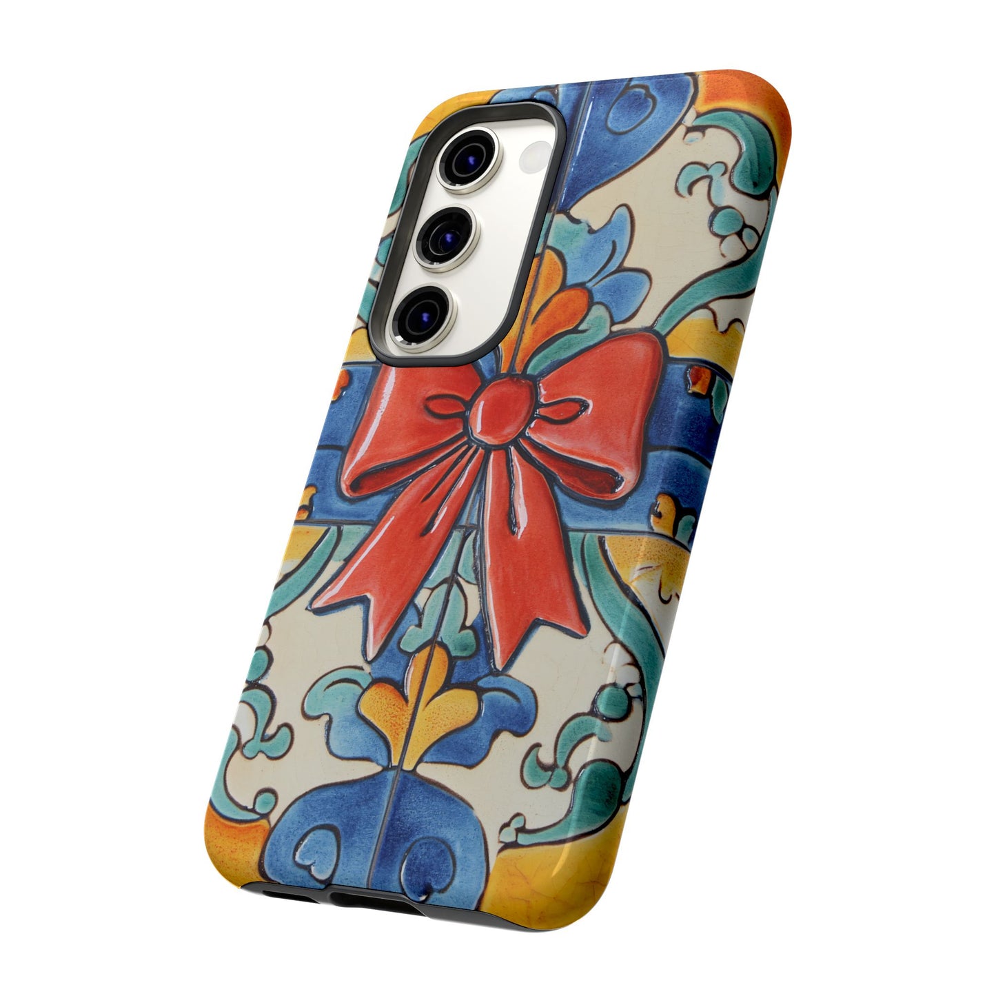 Colourful Ceramic Tile Design Phone Case With Red Bow