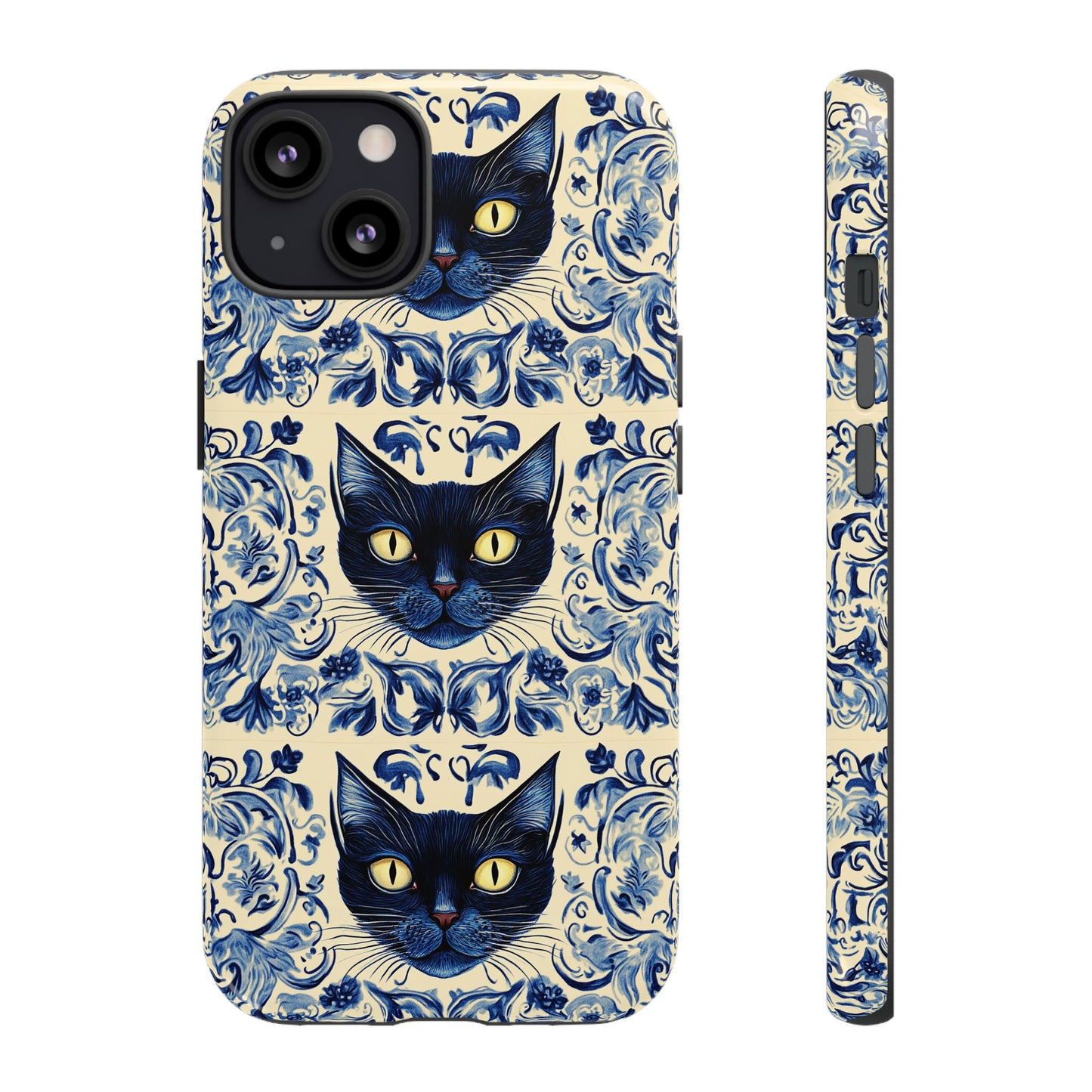 Tough Phone Case - Mediterranean Tile Motif With Blue Cats