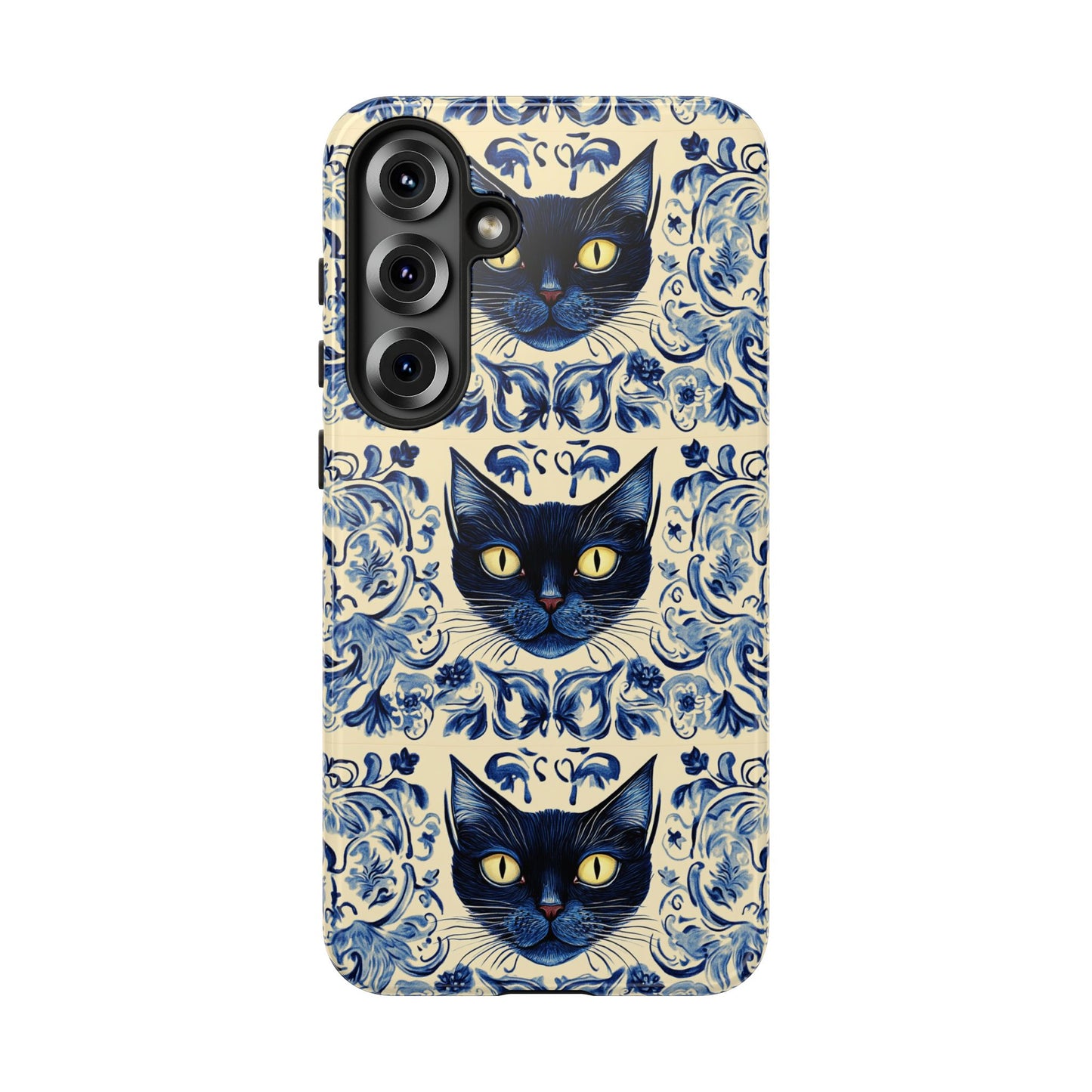 Tough Phone Case - Mediterranean Tile Motif With Blue Cats