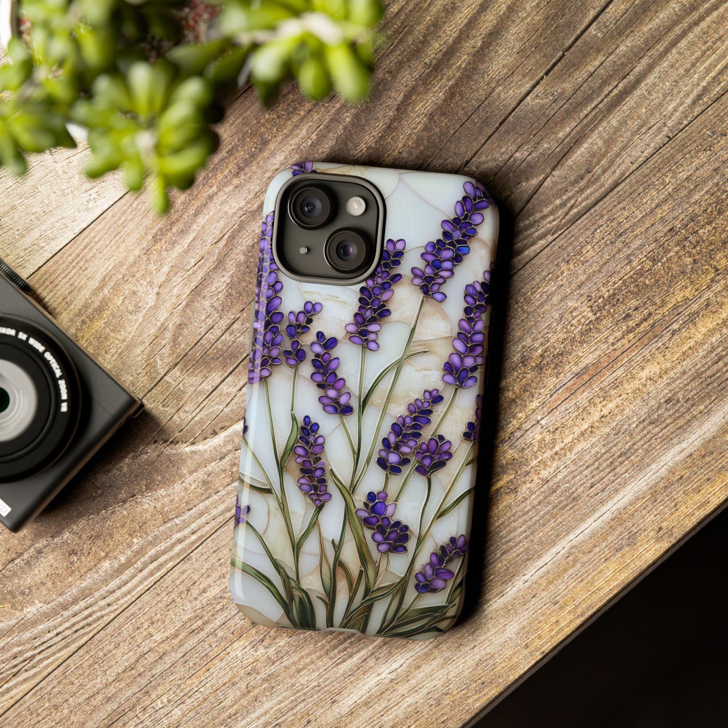 Floral Phone Case With Lavender in Stained Glass Motif