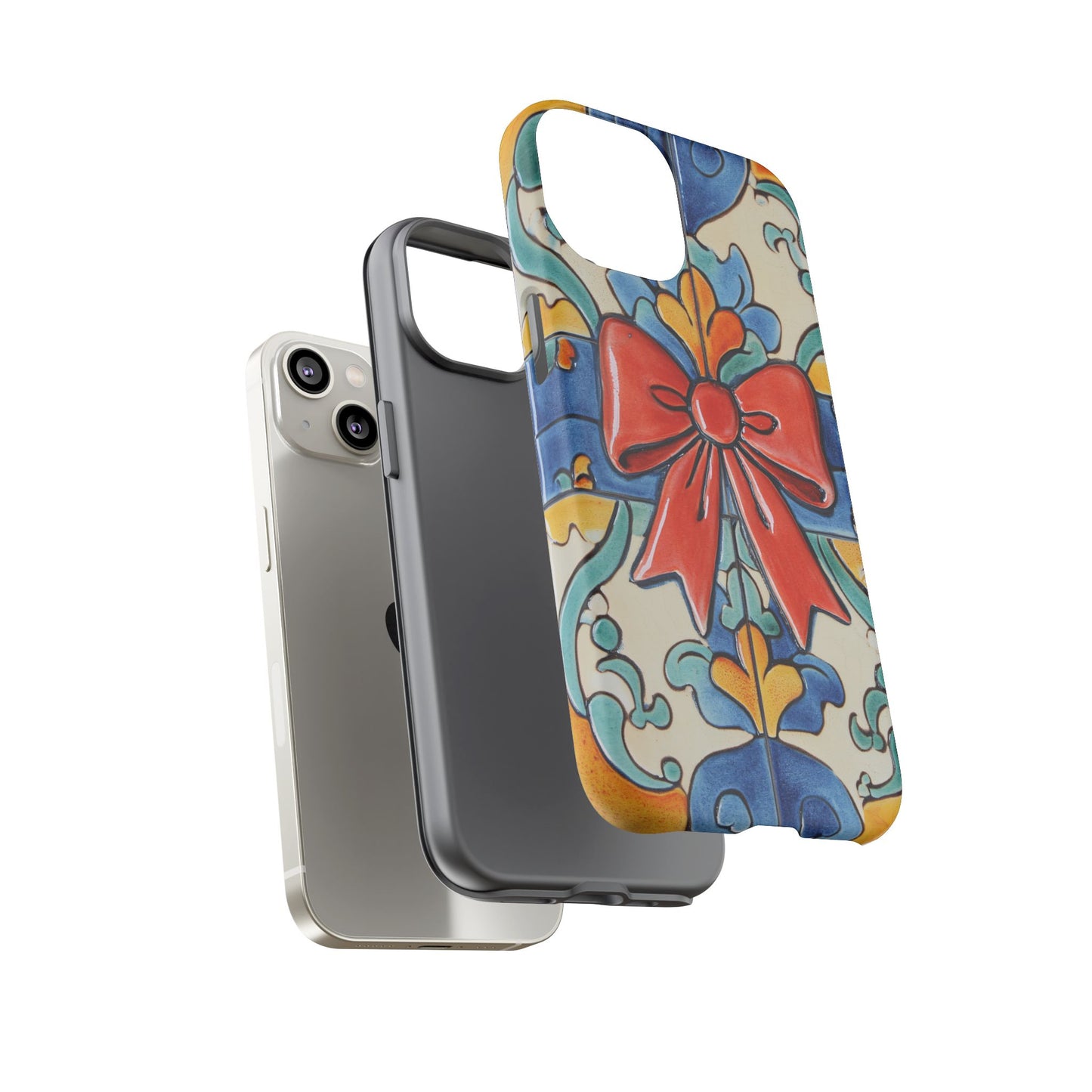 Colourful Ceramic Tile Design Phone Case With Red Bow