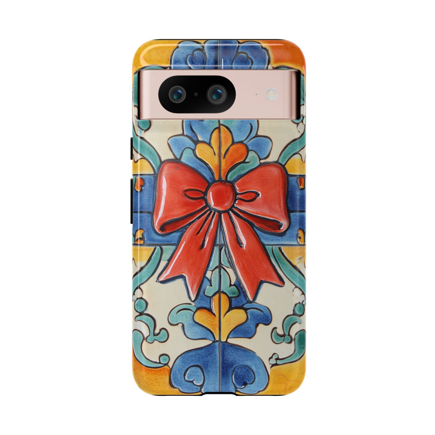 Colourful Ceramic Tile Design Phone Case With Red Bow