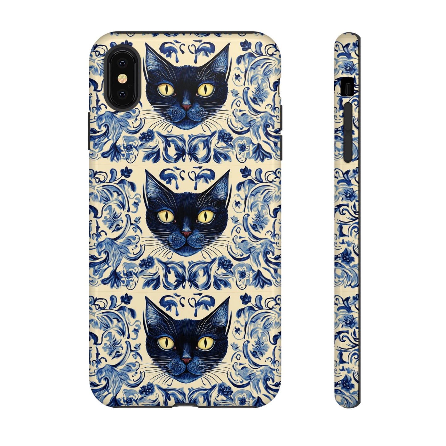 Tough Phone Case - Mediterranean Tile Motif With Blue Cats