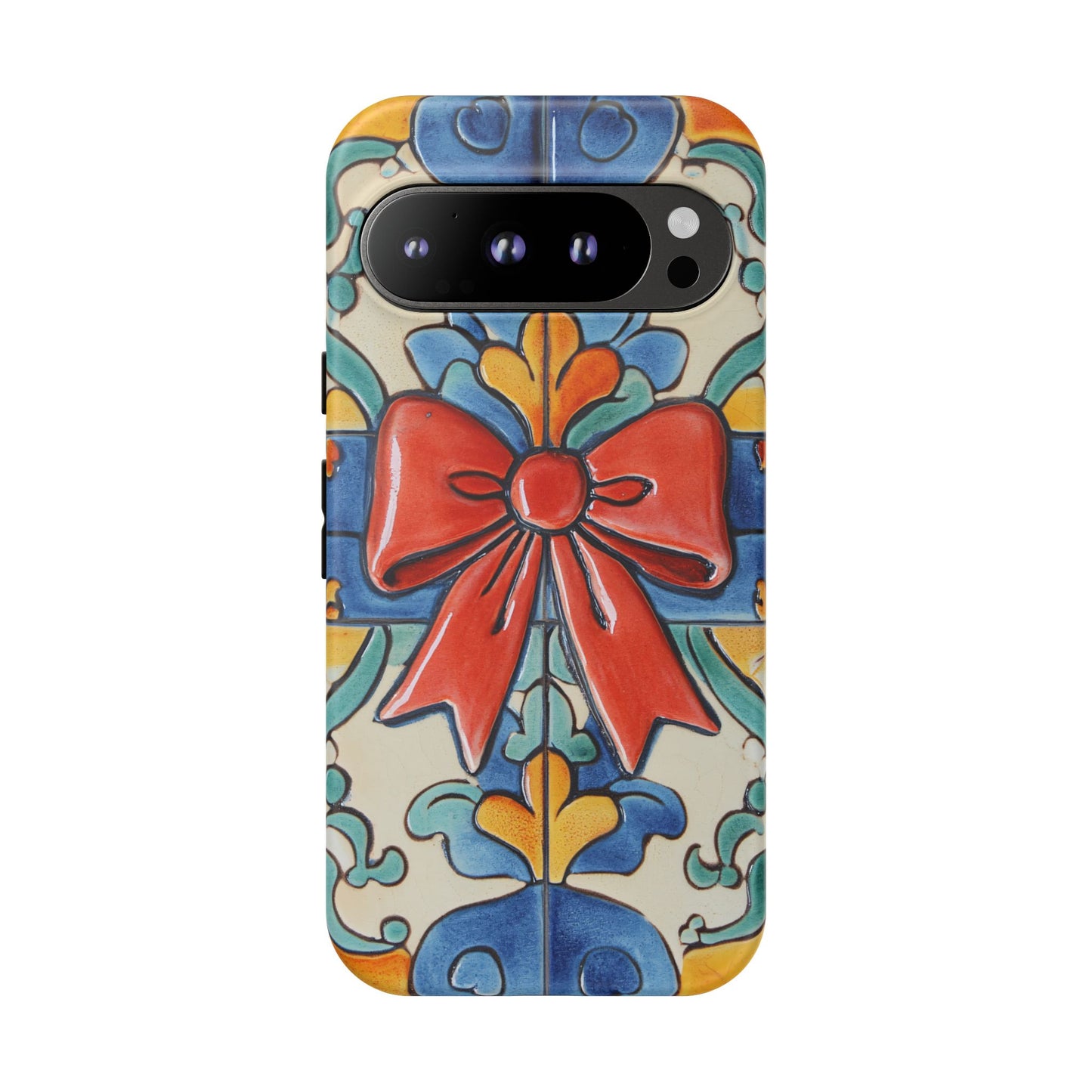 Colourful Ceramic Tile Design Phone Case With Red Bow