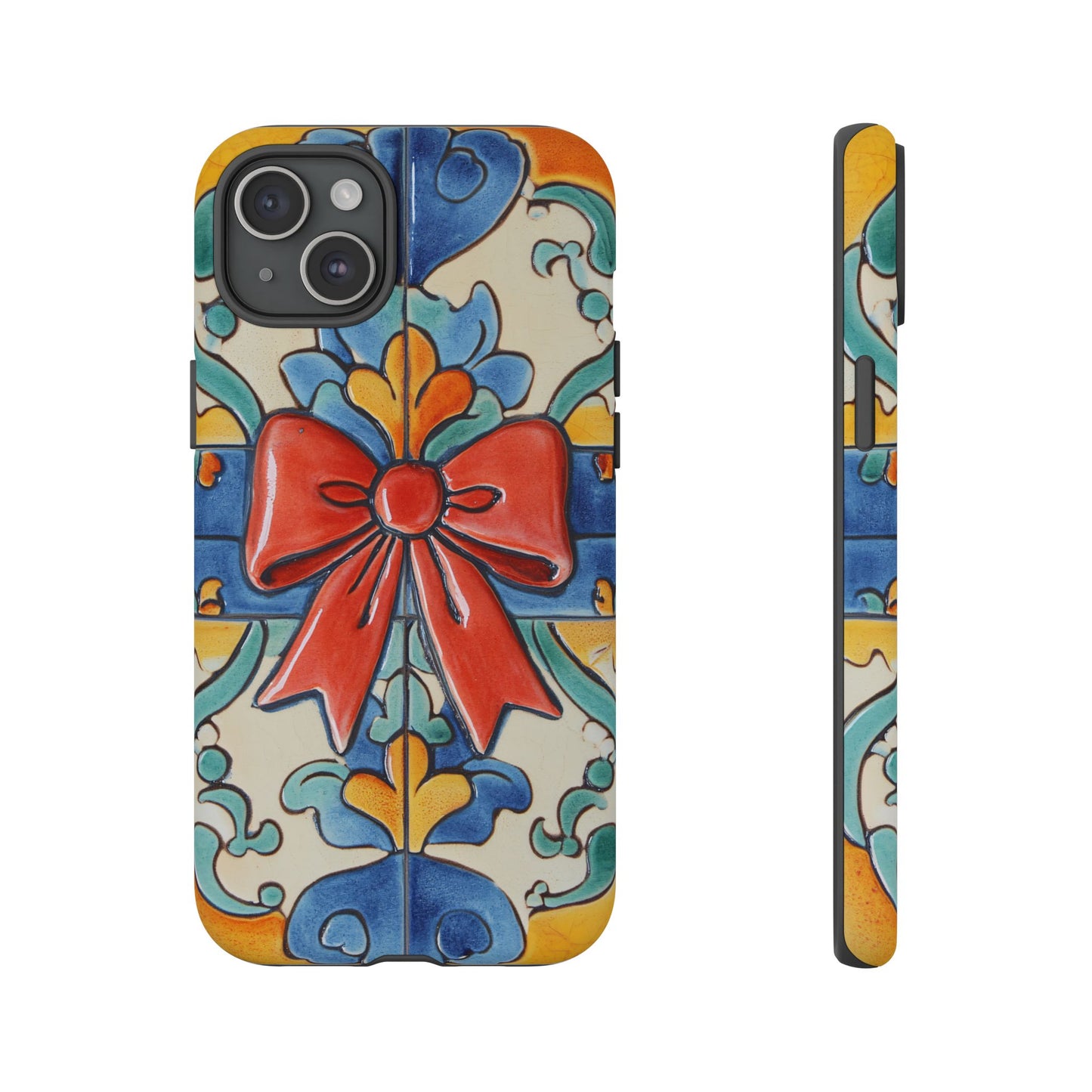 Colourful Ceramic Tile Design Phone Case With Red Bow