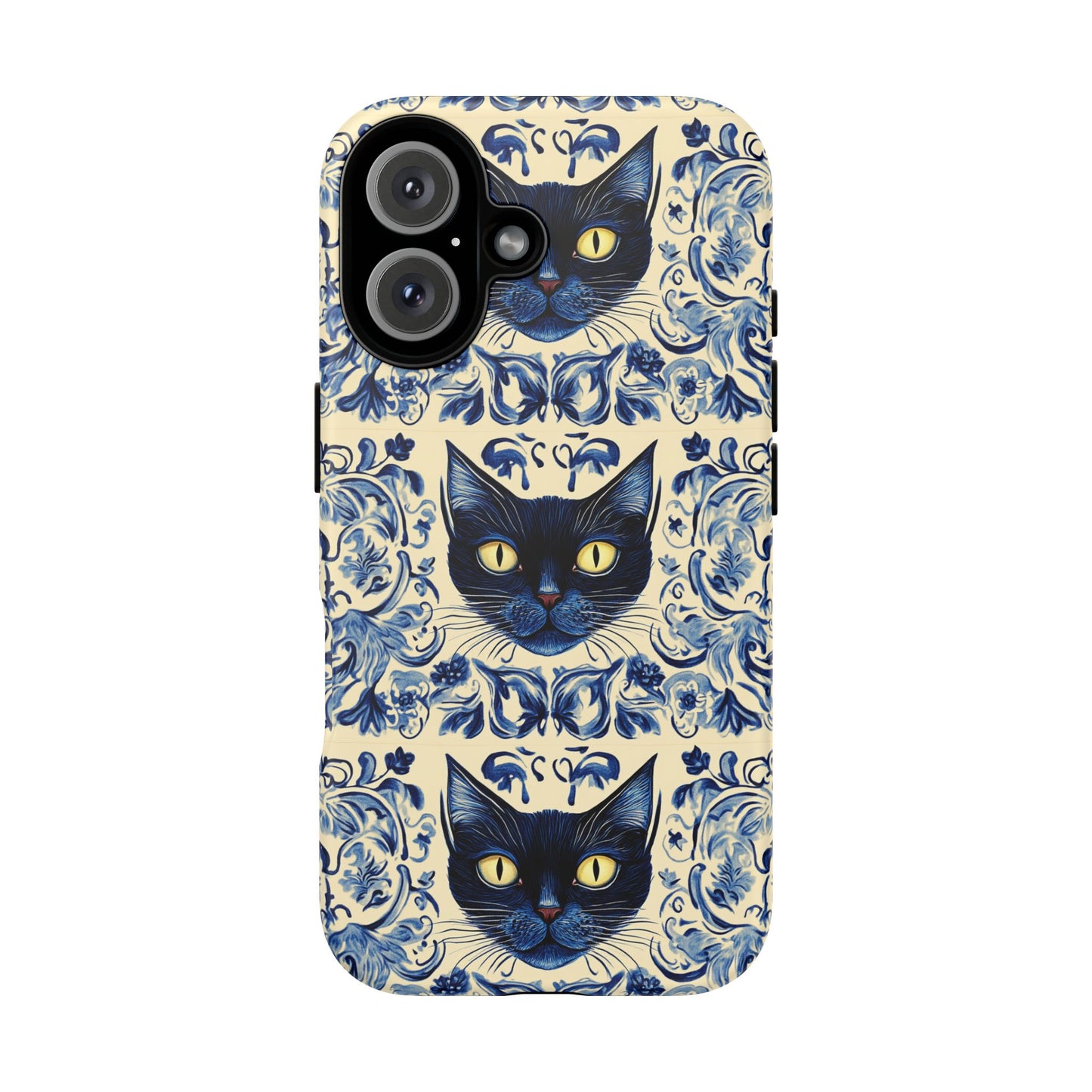 Tough Phone Case - Mediterranean Tile Motif With Blue Cats