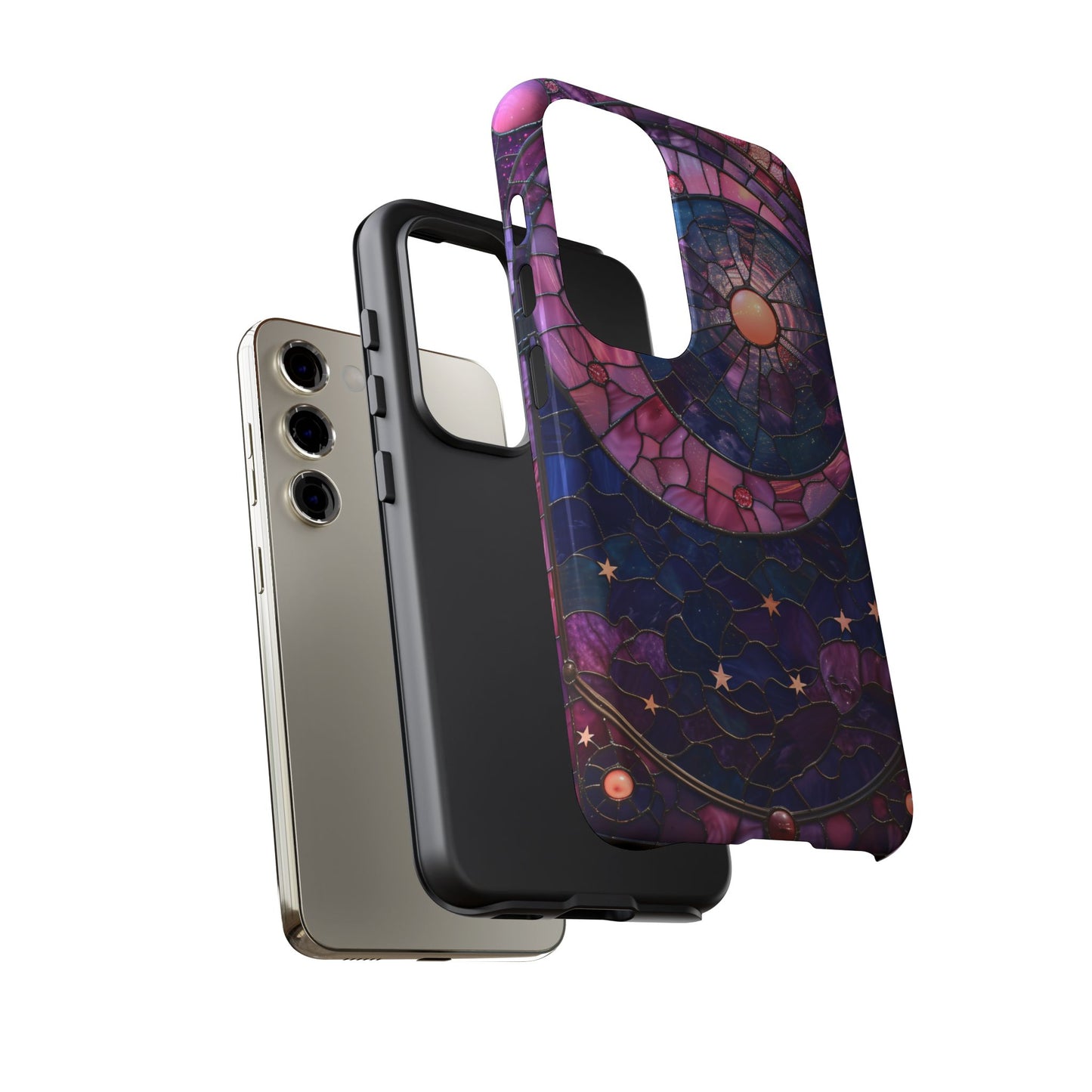 Pink Moon Tough Phone Cases in Stained Glass Design
