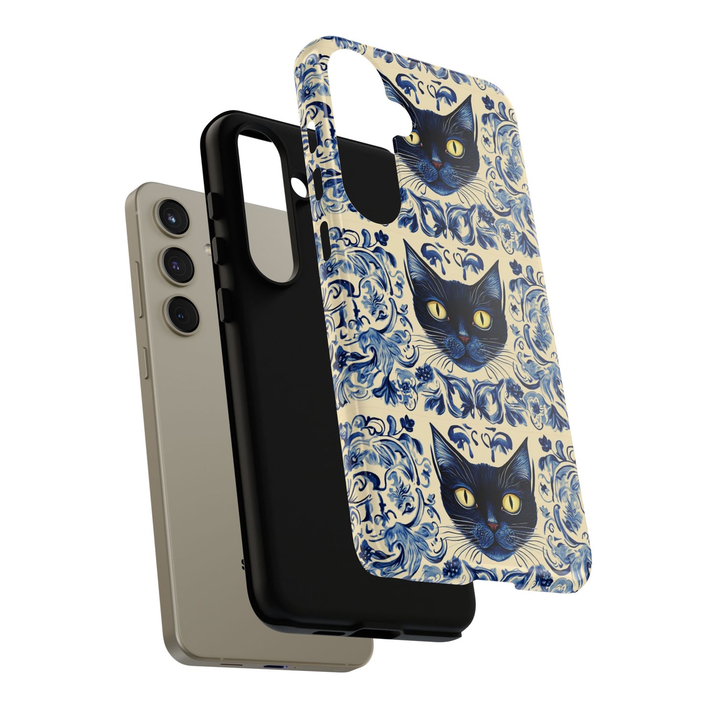Tough Phone Case - Mediterranean Tile Motif With Blue Cats