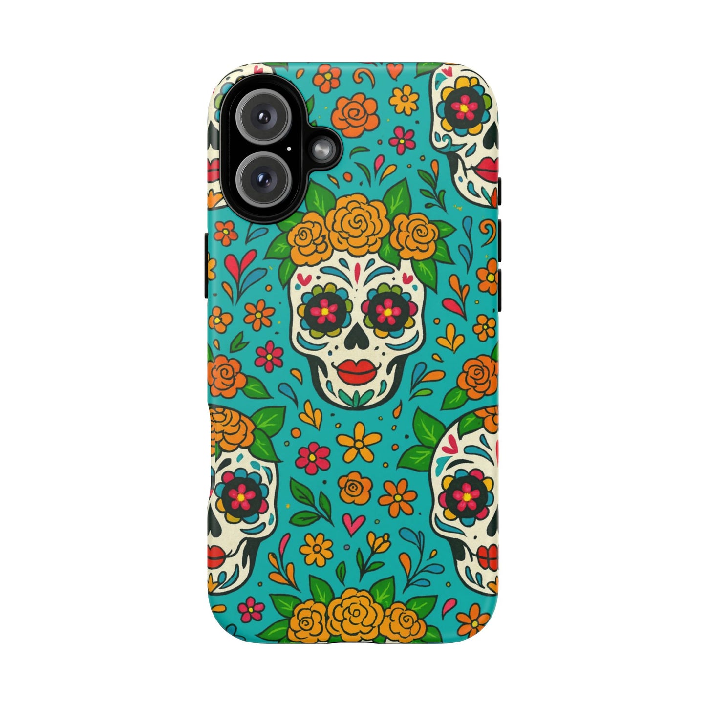 Teal Mexican Style Phone Cases With Floral Skulls - Dia De Los Muertos