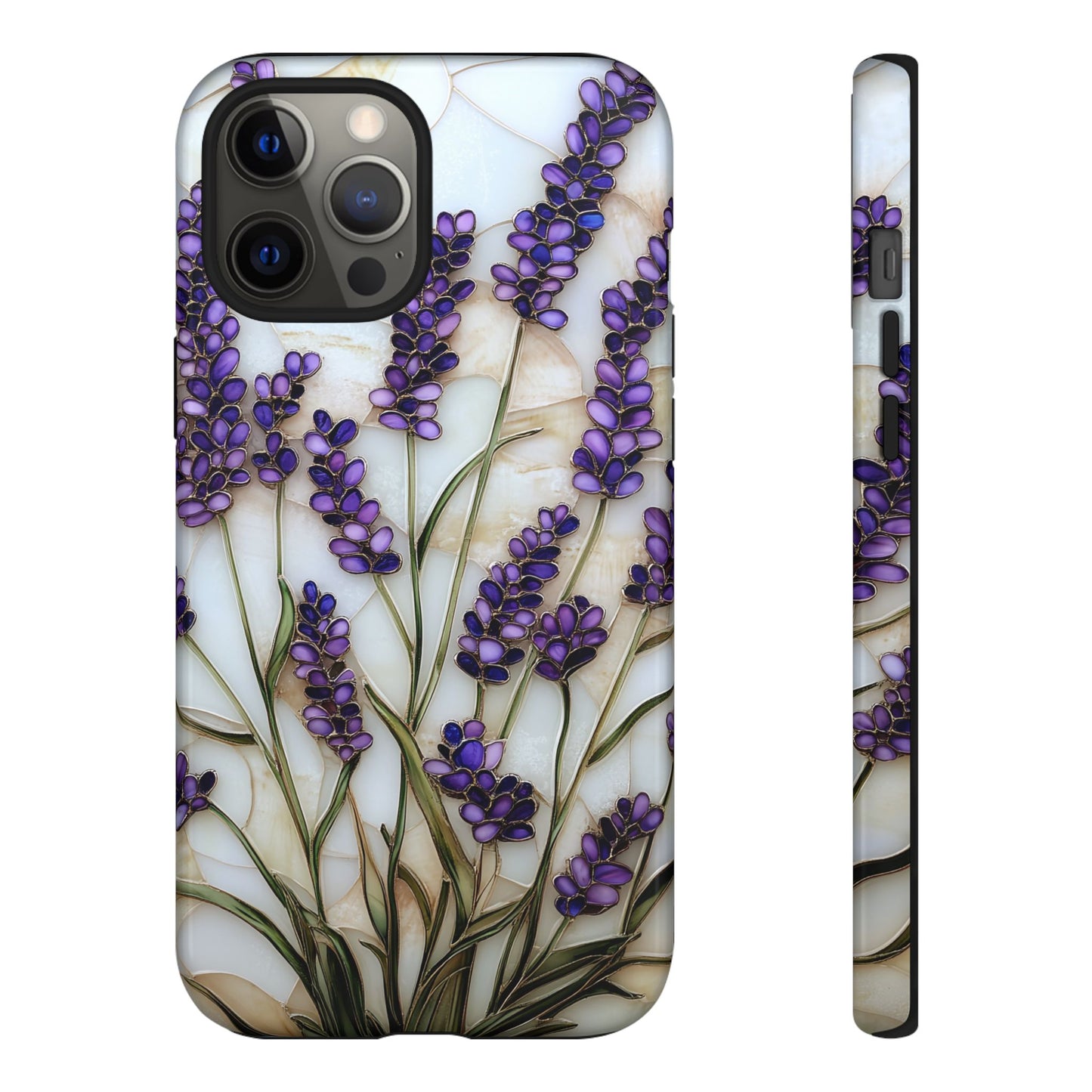 Floral Phone Case With Lavender in Stained Glass Motif