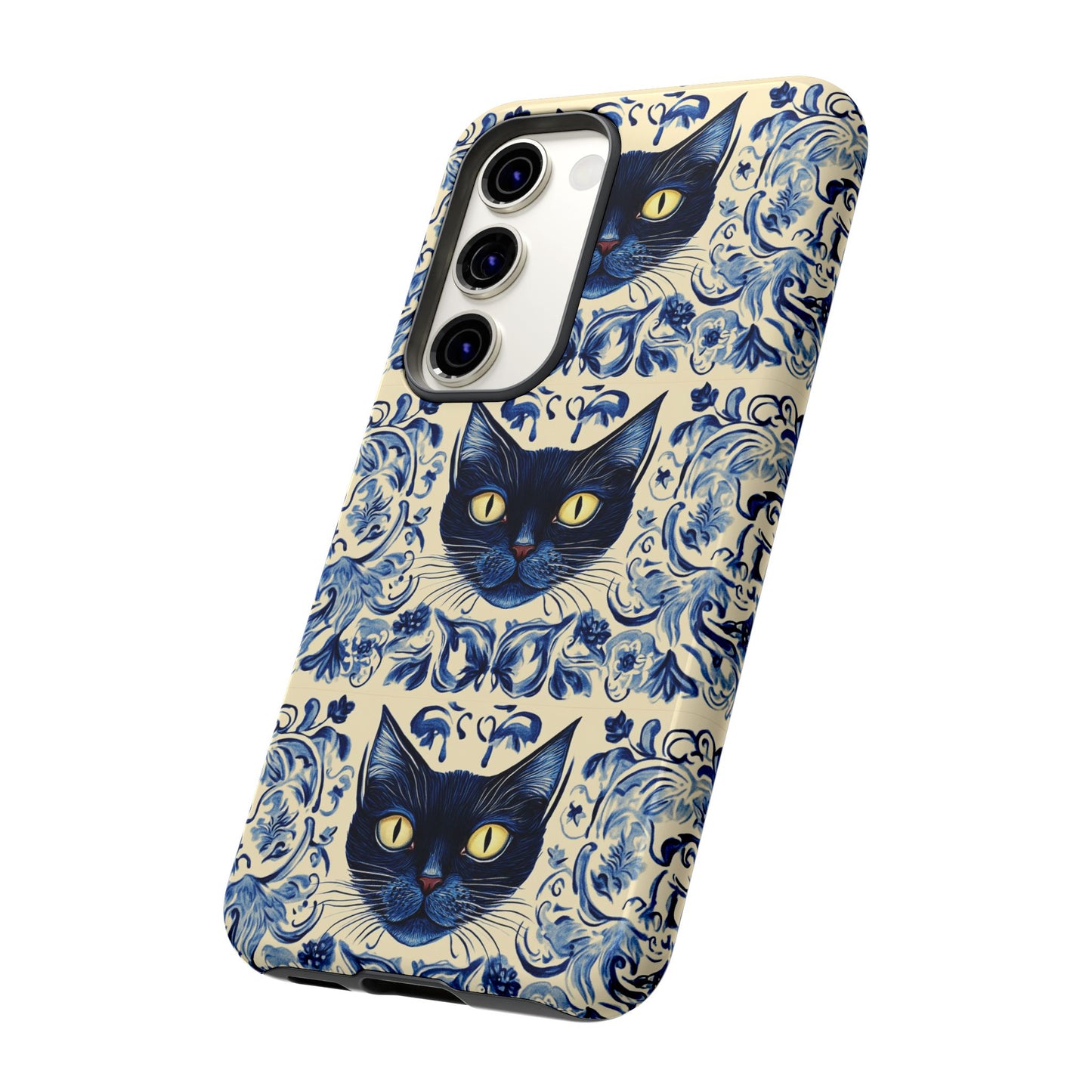 Tough Phone Case - Mediterranean Tile Motif With Blue Cats