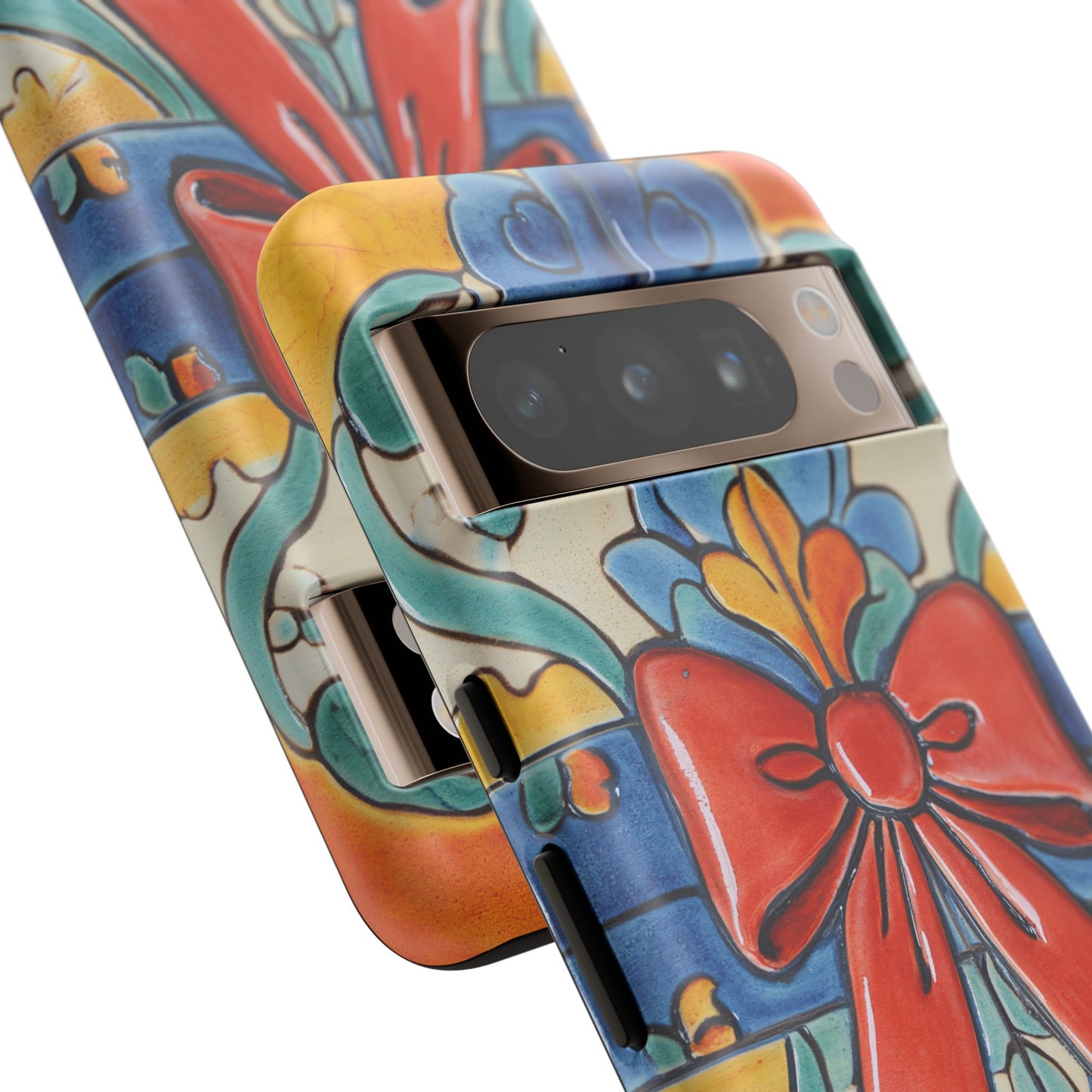 Colourful Ceramic Tile Design Phone Case With Red Bow
