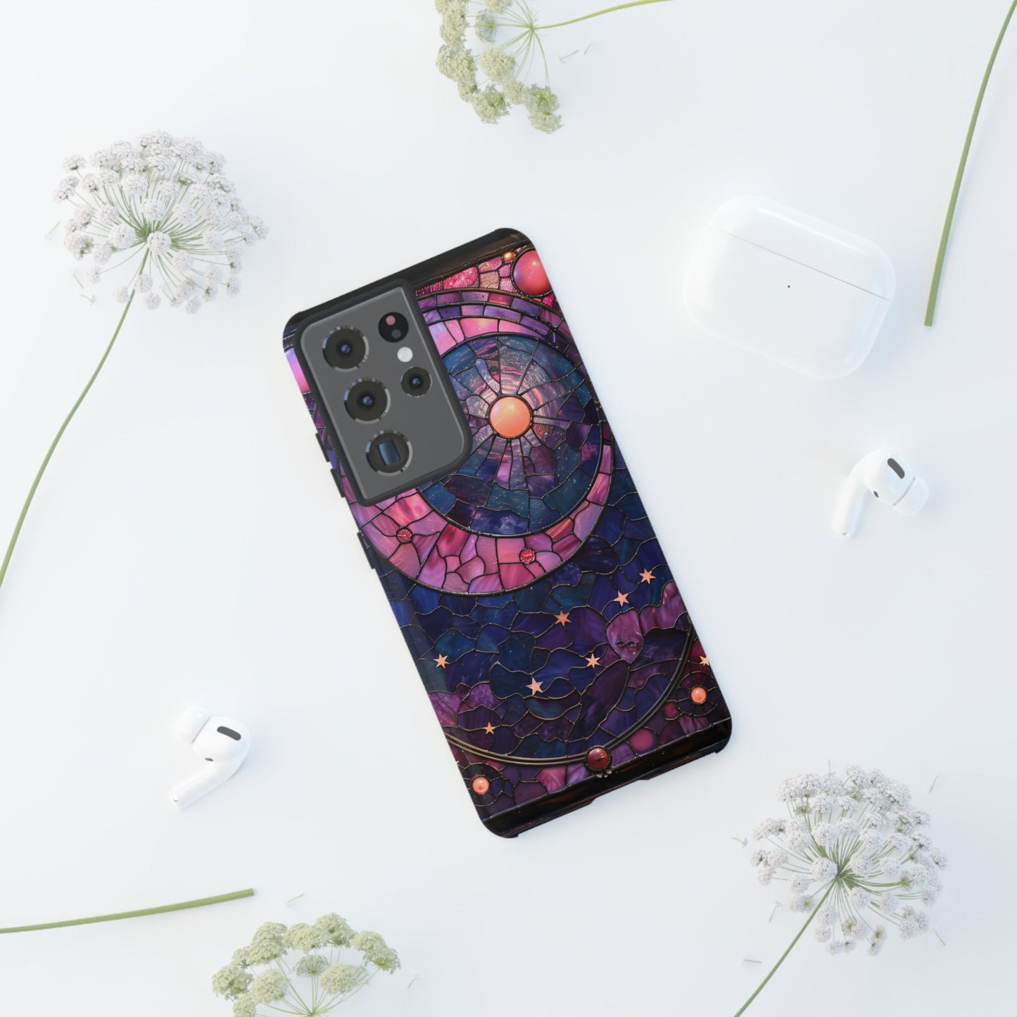 Pink Moon Tough Phone Cases in Stained Glass Design