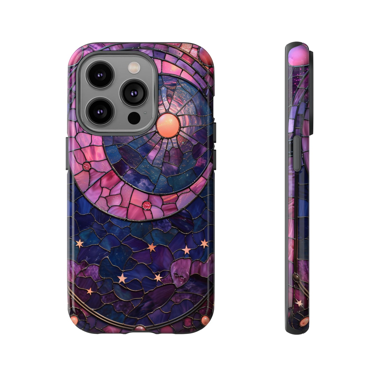 Pink Moon Tough Phone Cases in Stained Glass Design
