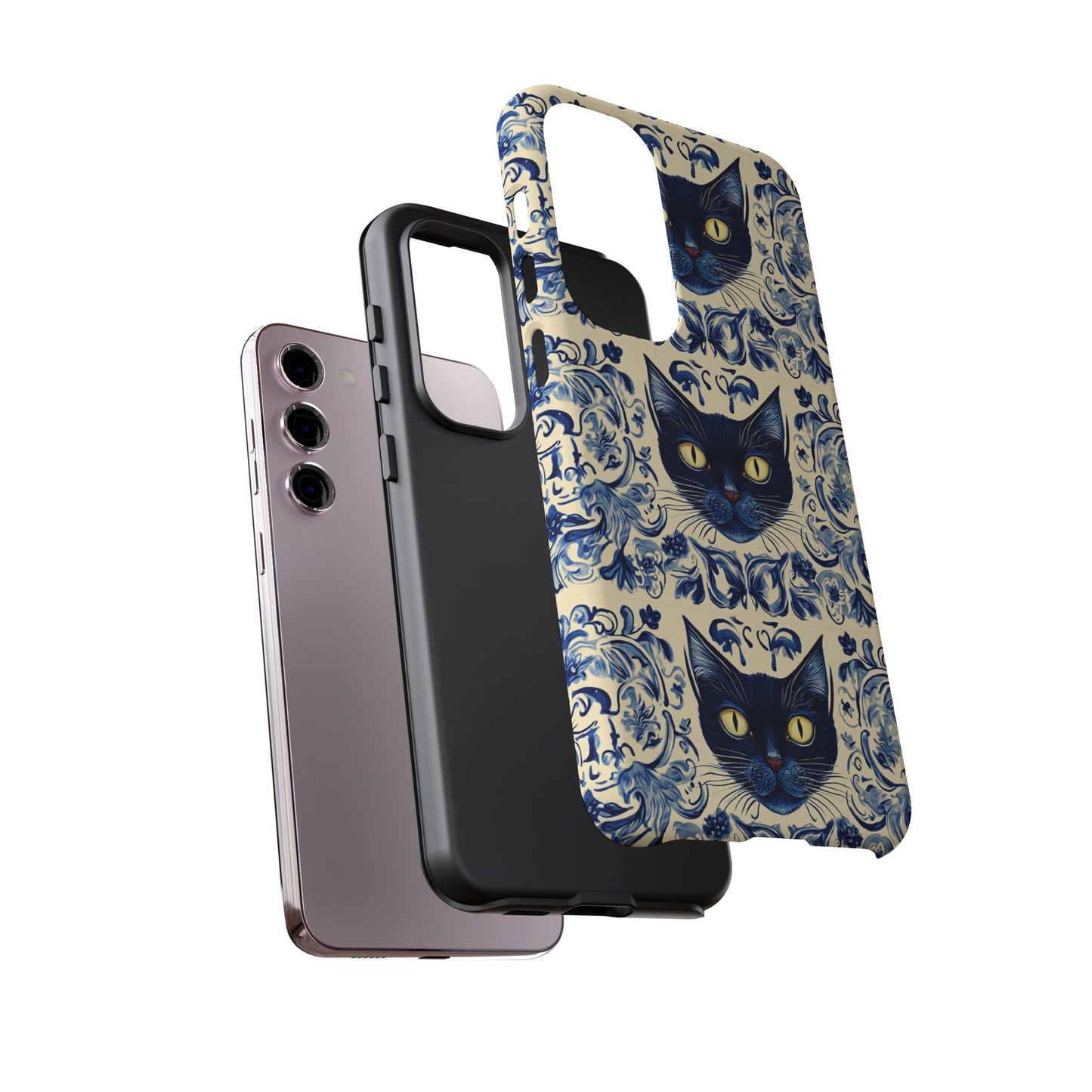 Tough Phone Case - Mediterranean Tile Motif With Blue Cats