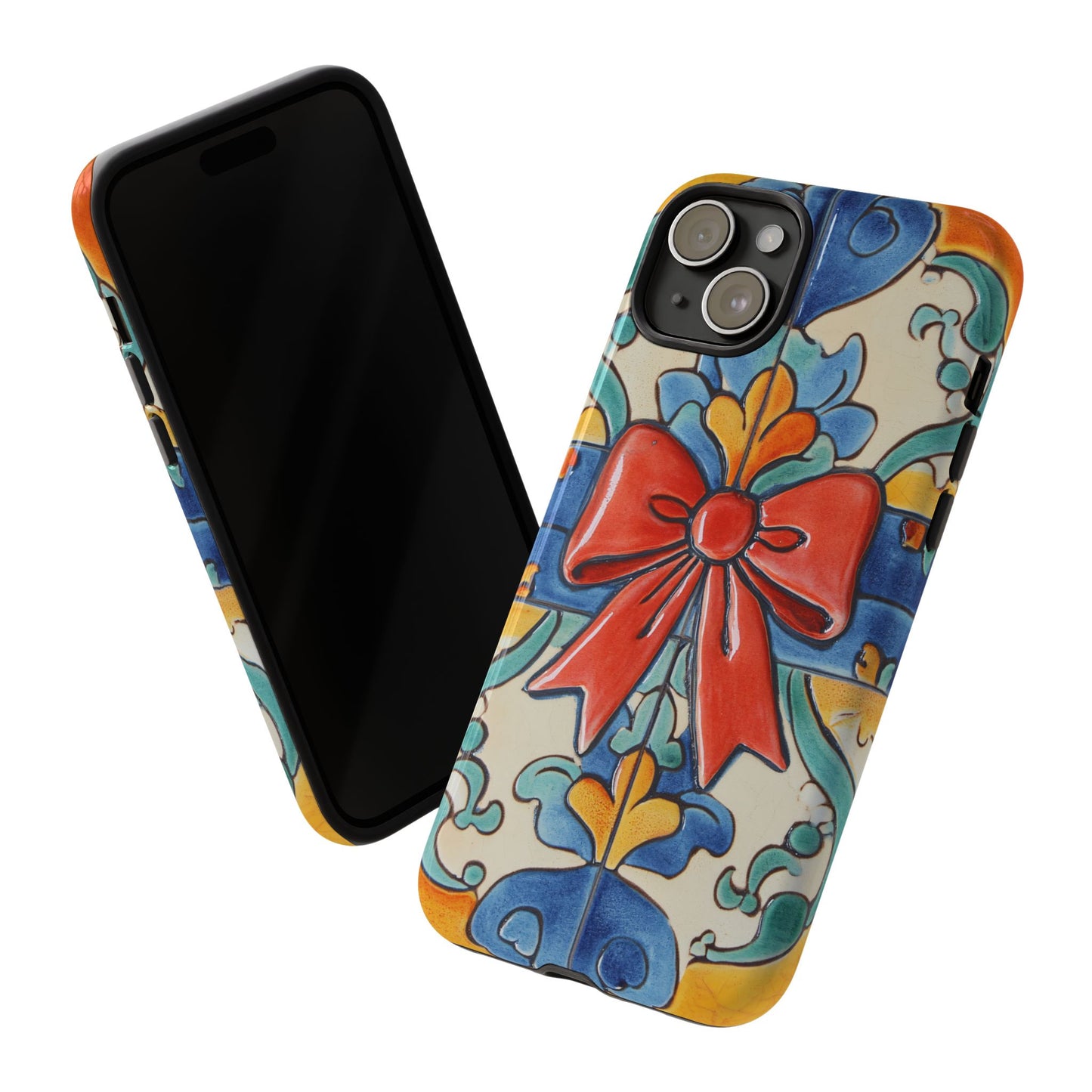 Colourful Ceramic Tile Design Phone Case With Red Bow