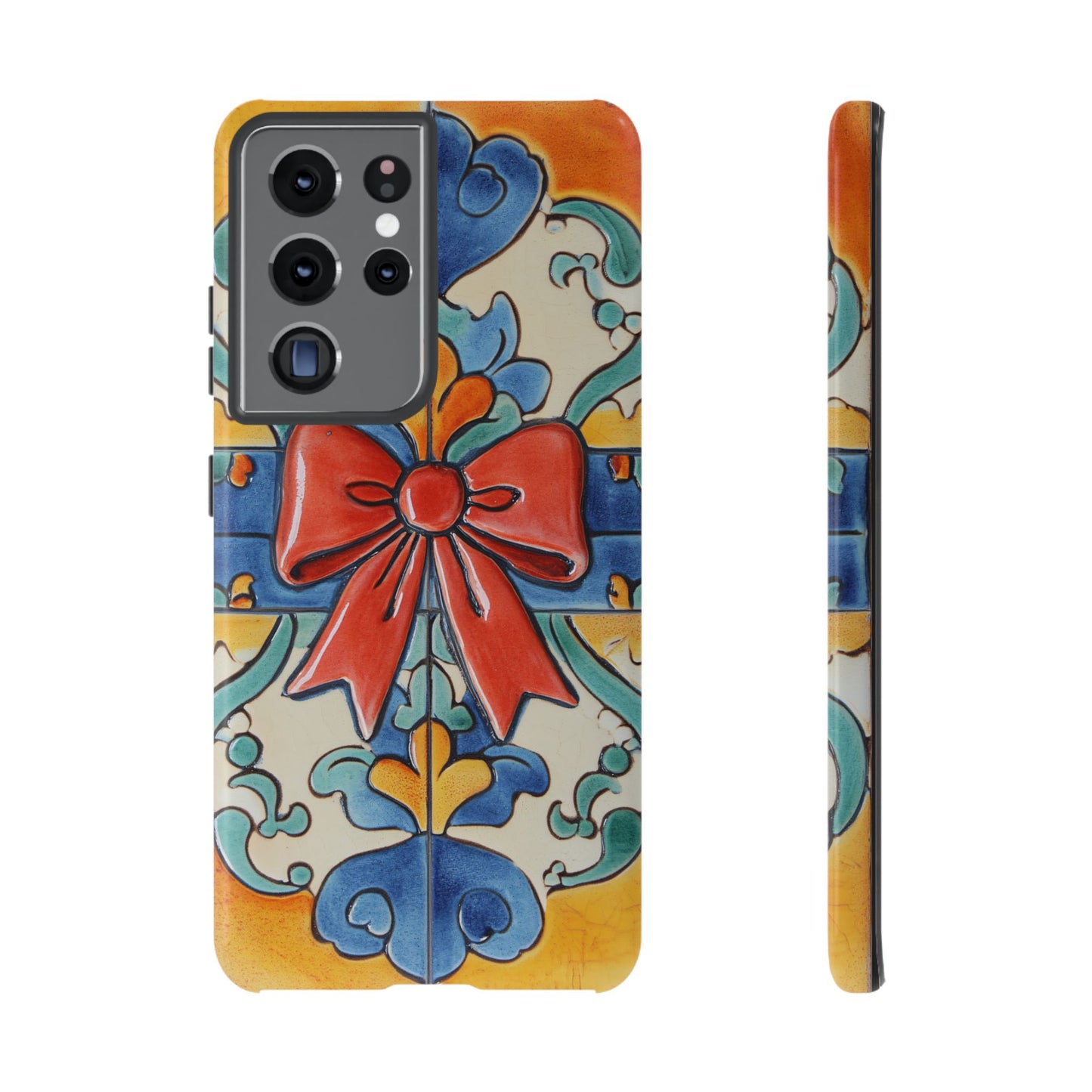 Colourful Ceramic Tile Design Phone Case With Red Bow