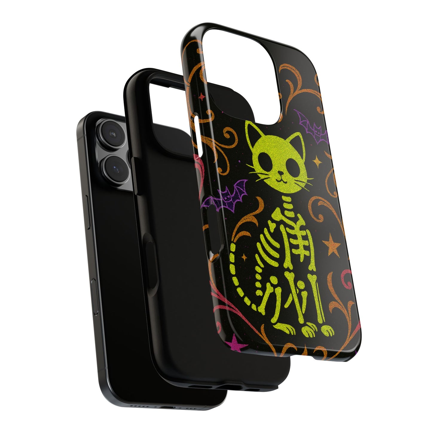 Spooky & Cute Neon Cat Skeleton