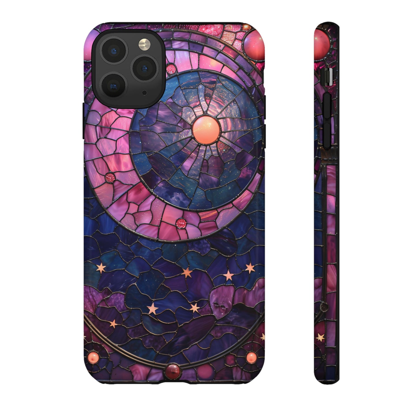 Pink Moon Tough Phone Cases in Stained Glass Design