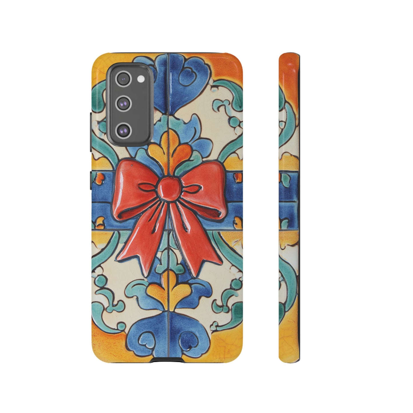 Colourful Ceramic Tile Design Phone Case With Red Bow