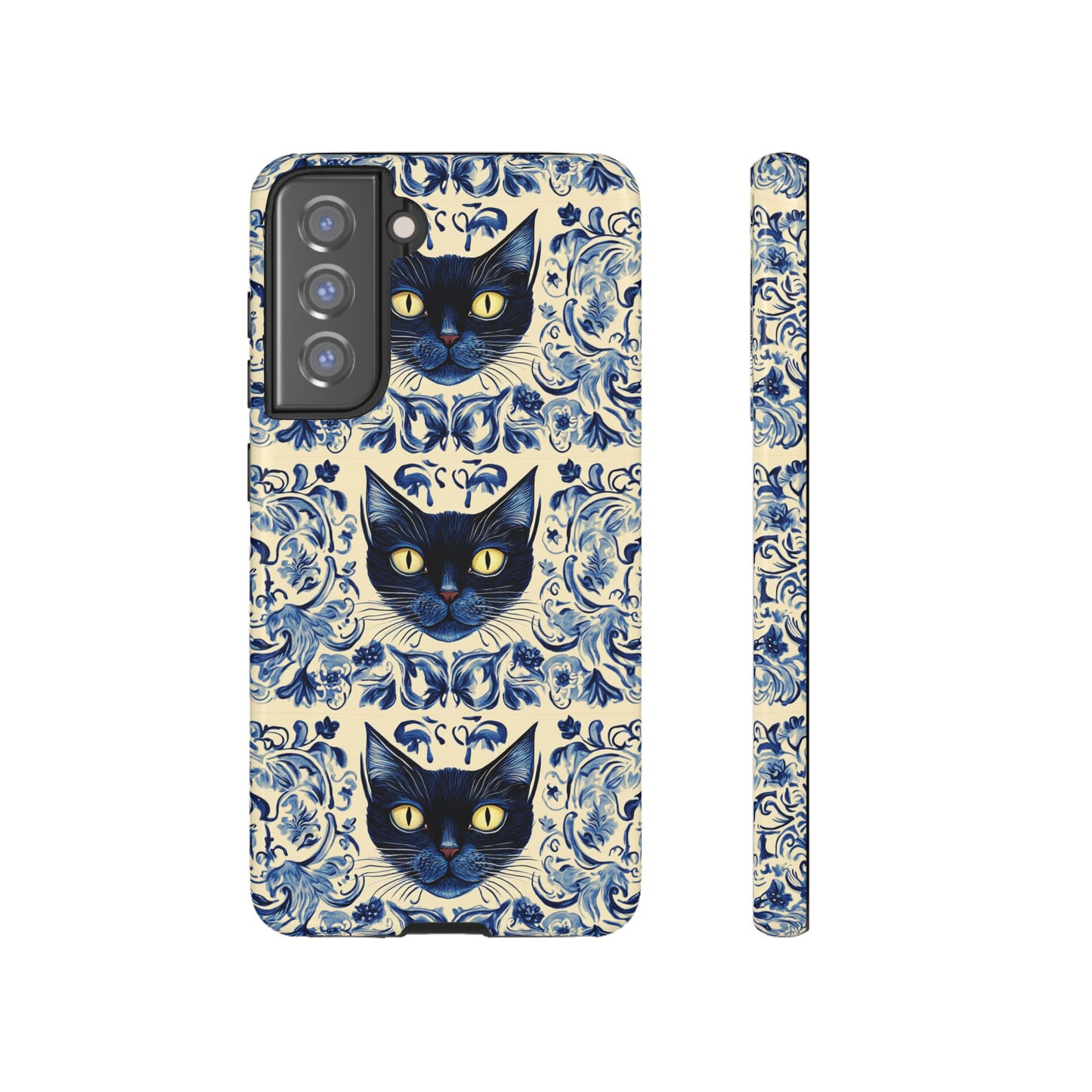 Tough Phone Case - Mediterranean Tile Motif With Blue Cats