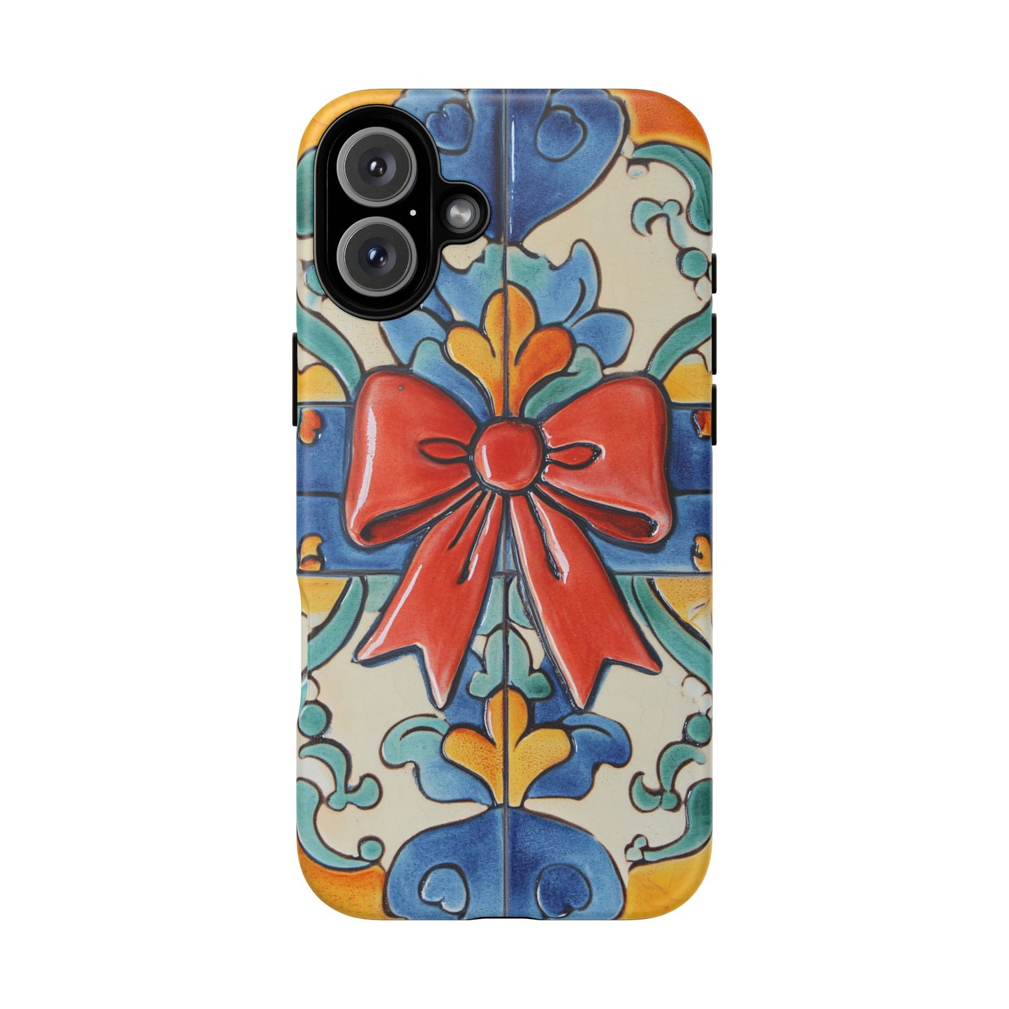 Colourful Ceramic Tile Design Phone Case With Red Bow