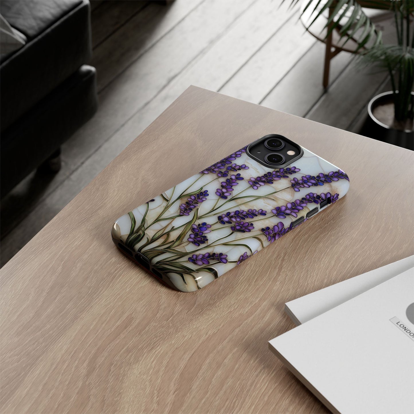 Floral Phone Case With Lavender in Stained Glass Motif