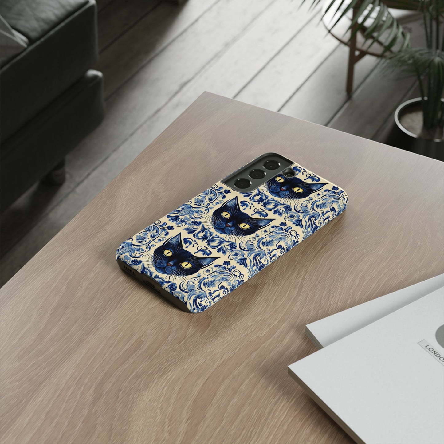 Tough Phone Case - Mediterranean Tile Motif With Blue Cats