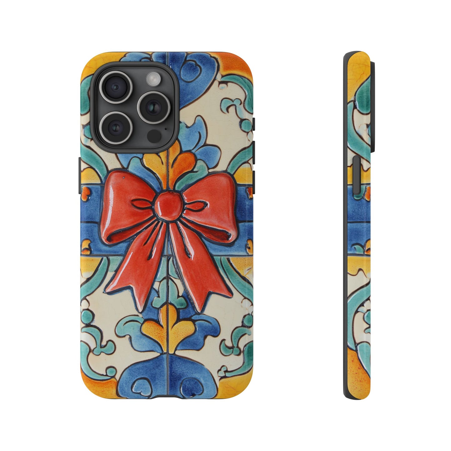 Colourful Ceramic Tile Design Phone Case With Red Bow