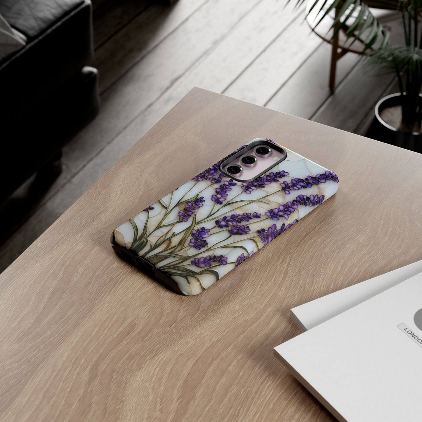 Floral Phone Case With Lavender in Stained Glass Motif