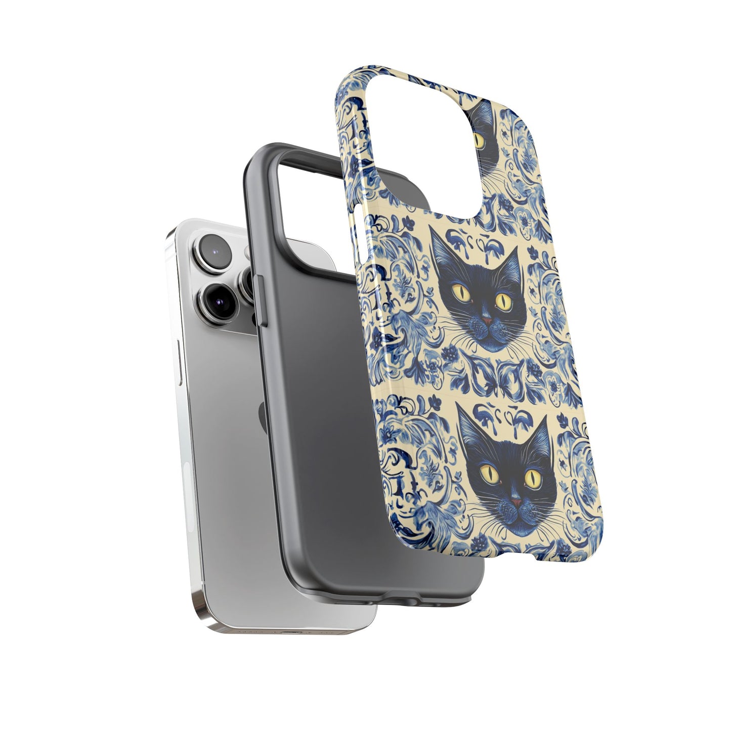 Tough Phone Case - Mediterranean Tile Motif With Blue Cats