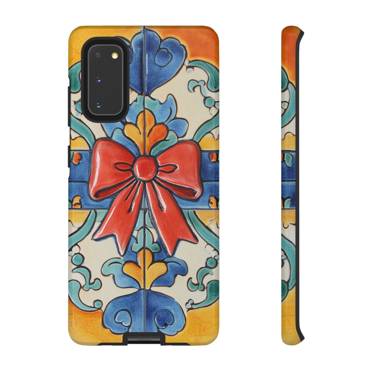 Colourful Ceramic Tile Design Phone Case With Red Bow