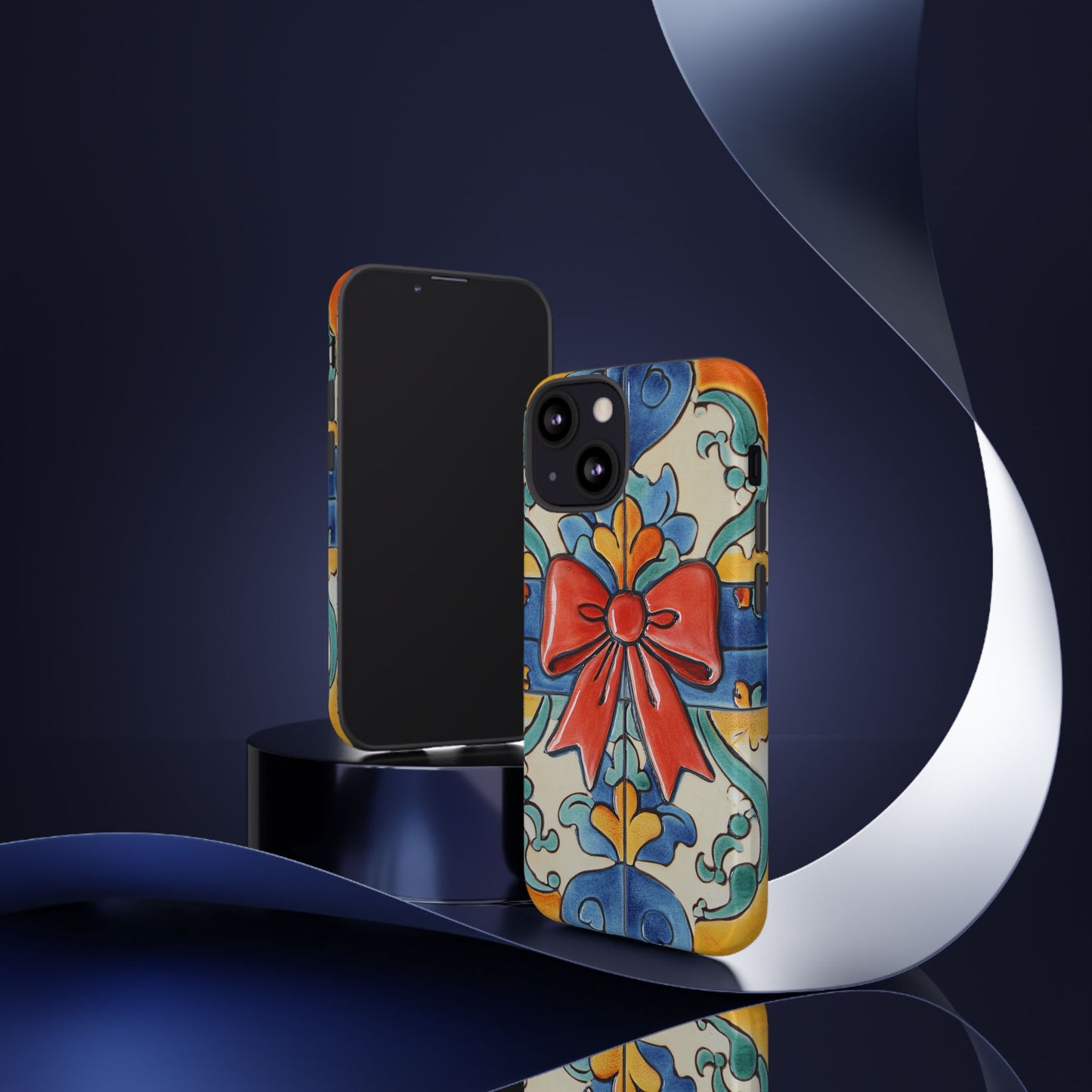Colourful Ceramic Tile Design Phone Case With Red Bow
