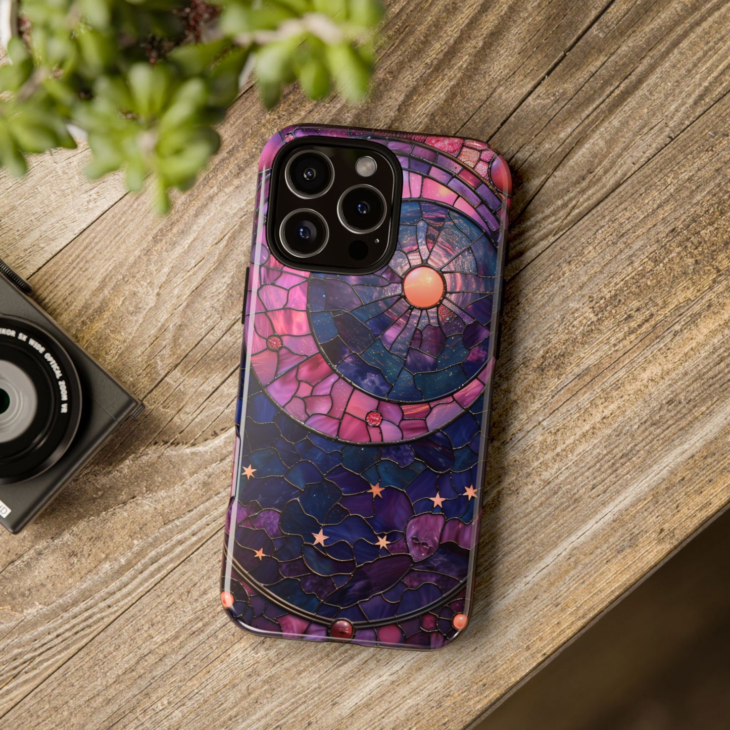 Pink Moon Tough Phone Cases in Stained Glass Design