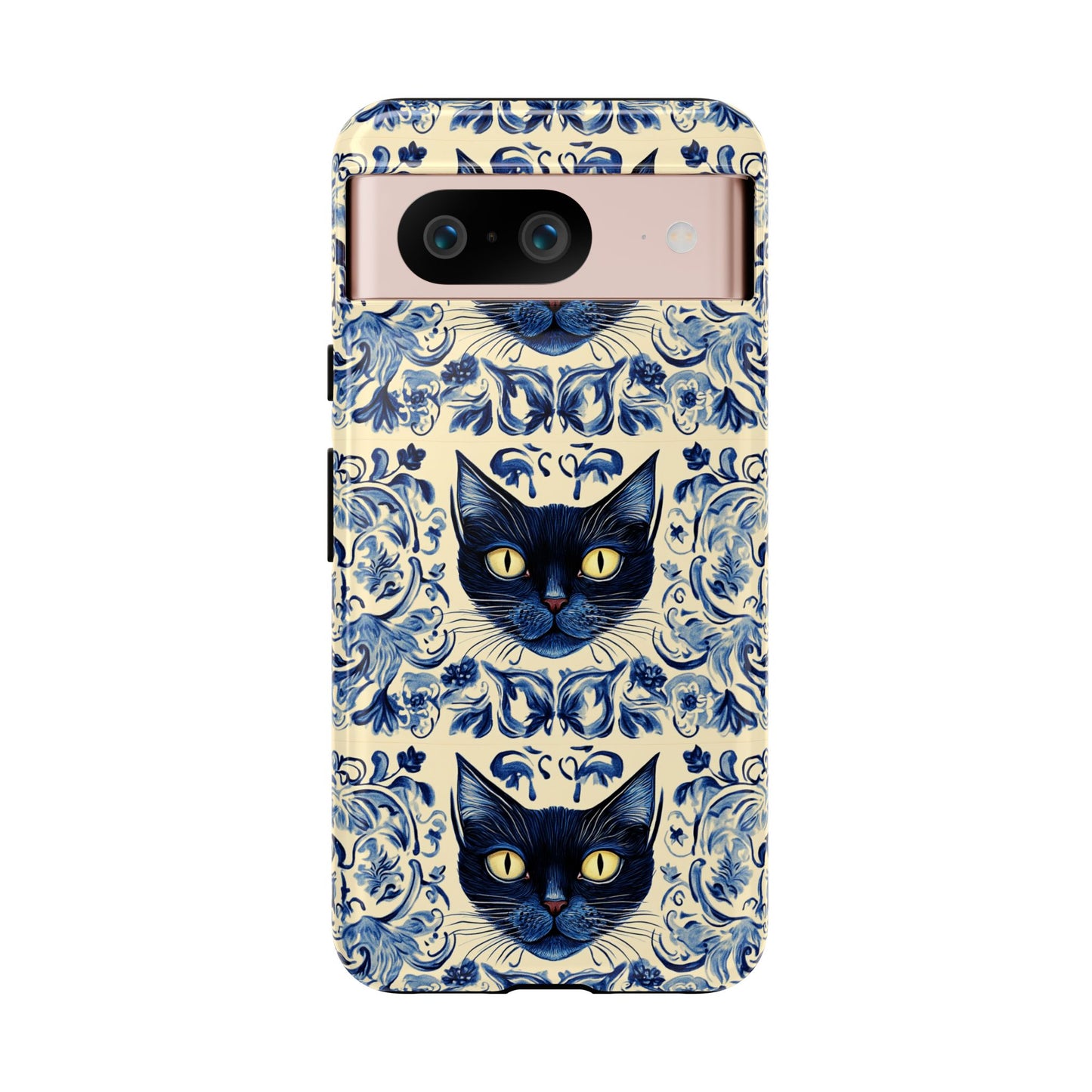 Tough Phone Case - Mediterranean Tile Motif With Blue Cats
