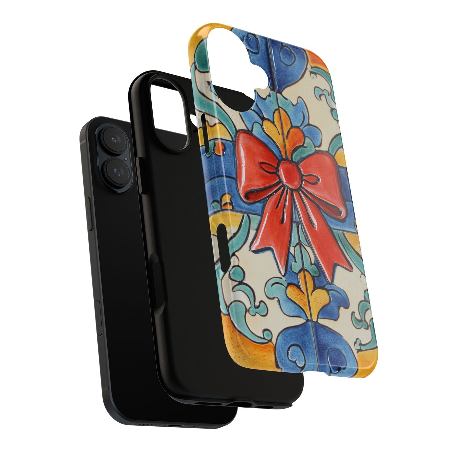 Colourful Ceramic Tile Design Phone Case With Red Bow