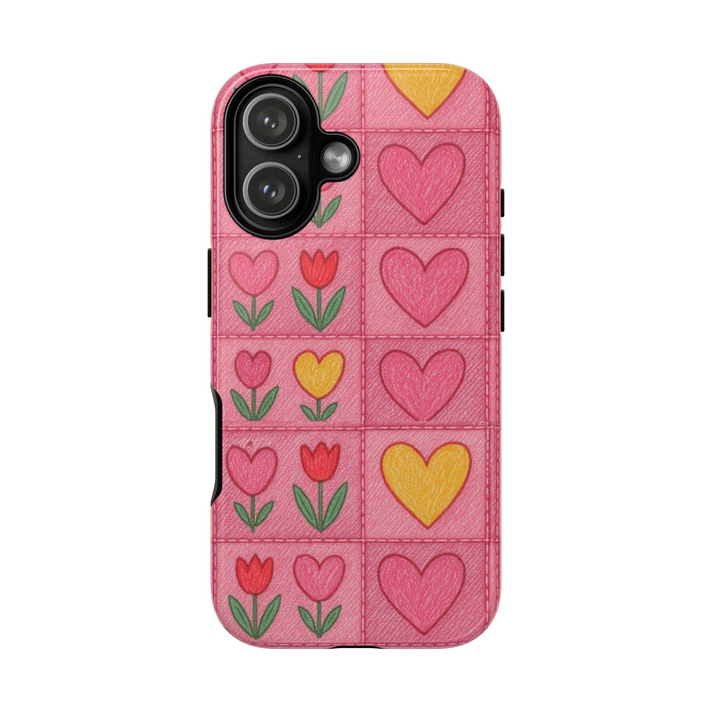 Phone Case - Pink Jean With Hearts & Tulip Flowers Tough Case