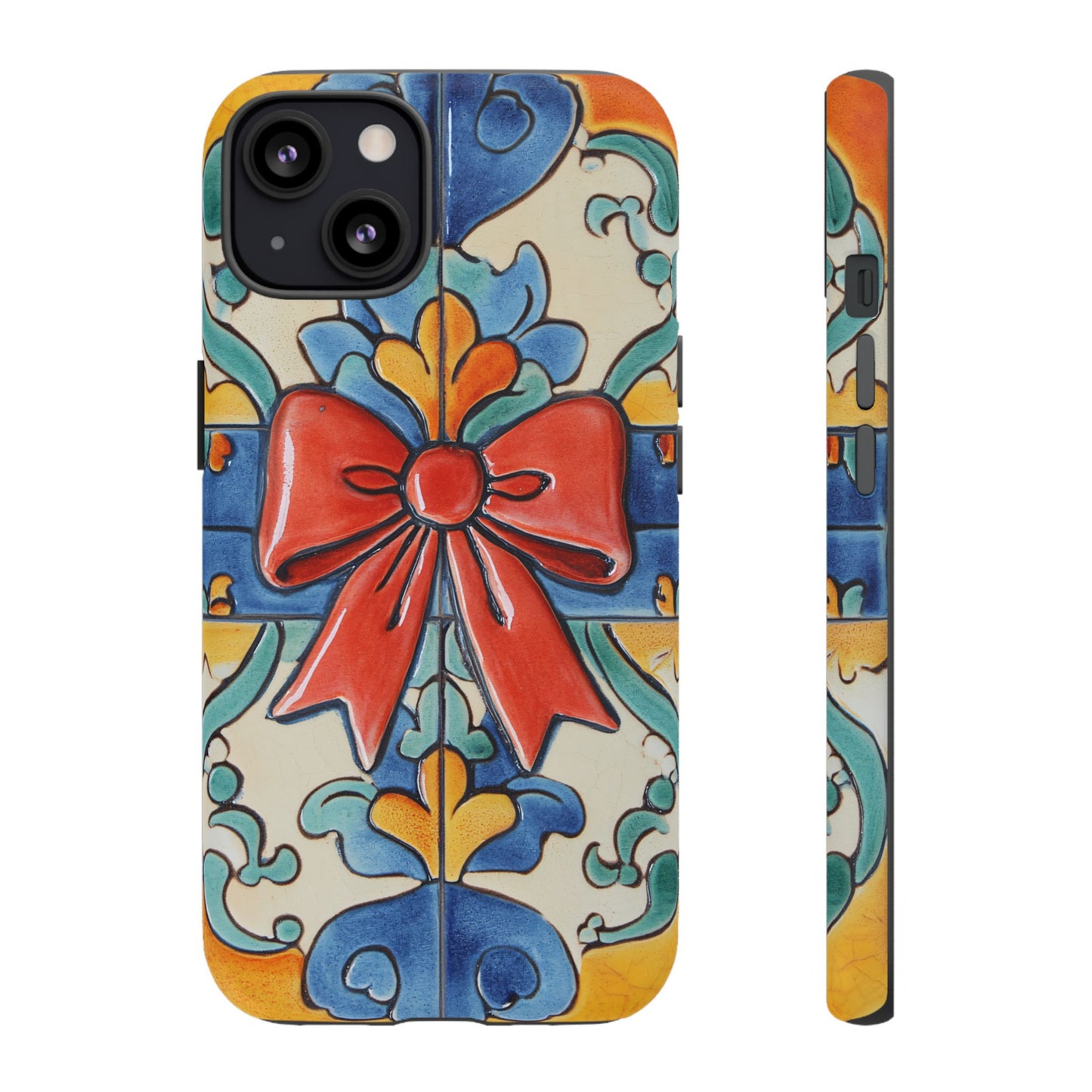 Colourful Ceramic Tile Design Phone Case With Red Bow