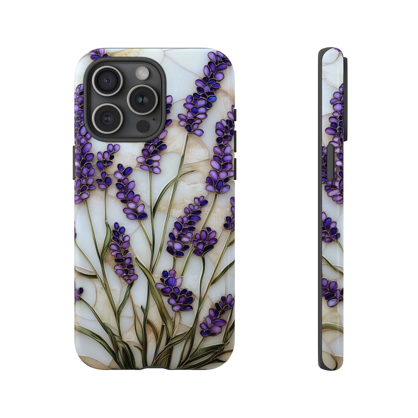 Floral Phone Case With Lavender in Stained Glass Motif