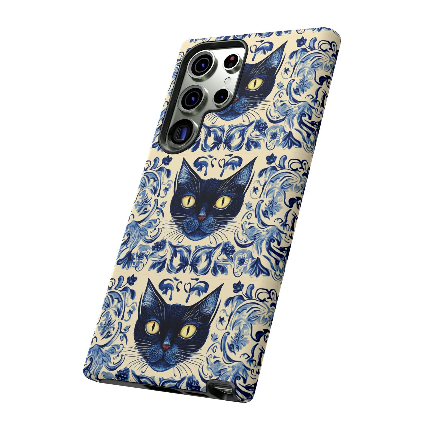 Tough Phone Case - Mediterranean Tile Motif With Blue Cats