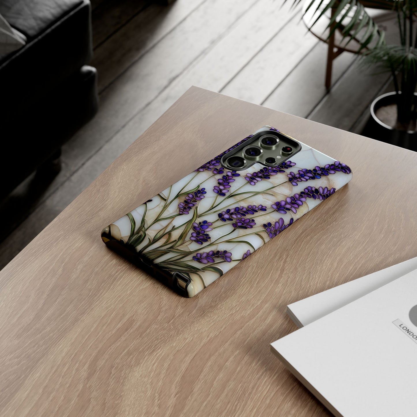 Floral Phone Case With Lavender in Stained Glass Motif