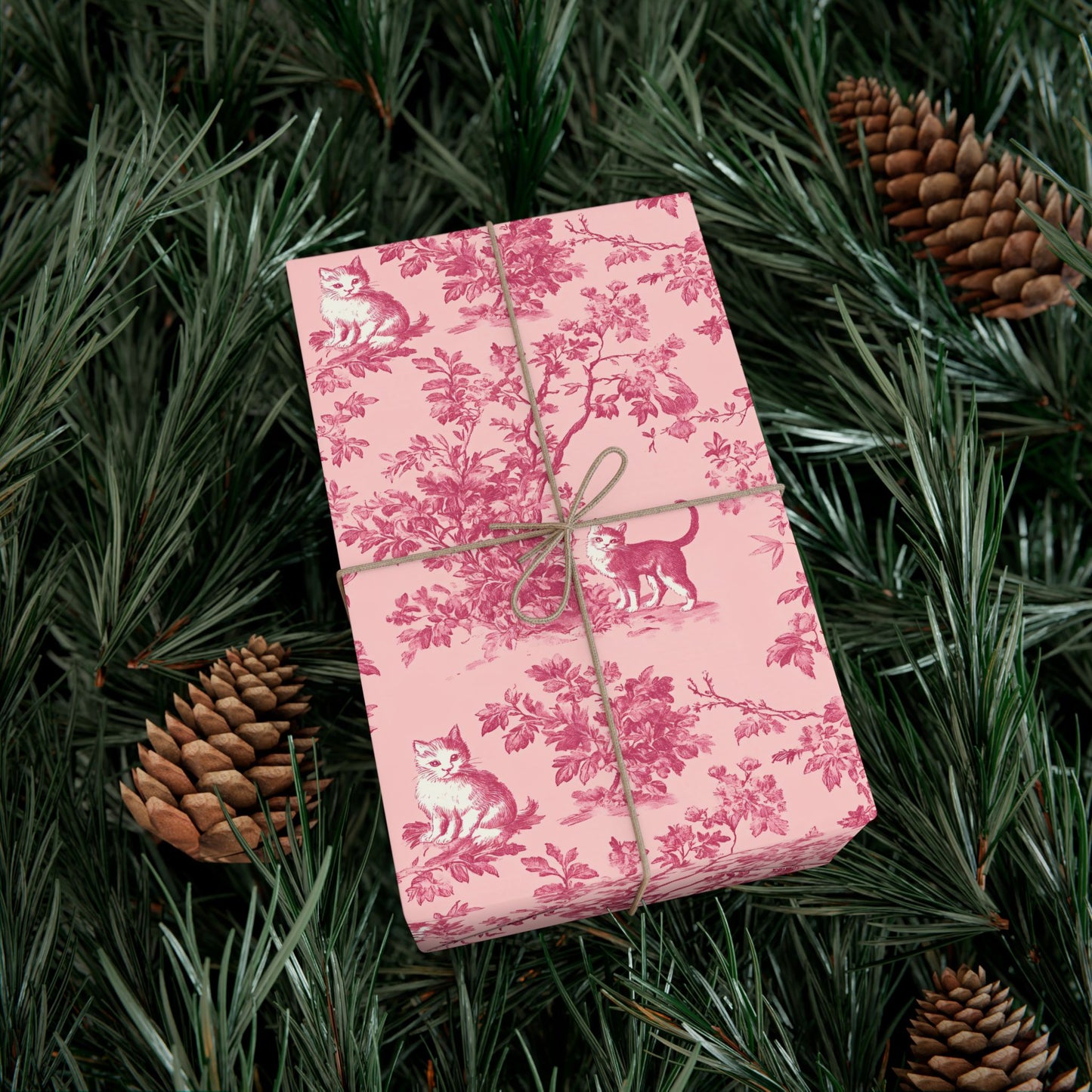Gift Wrap Papers - Pink Toile Cats, Romantic French Style Pattern