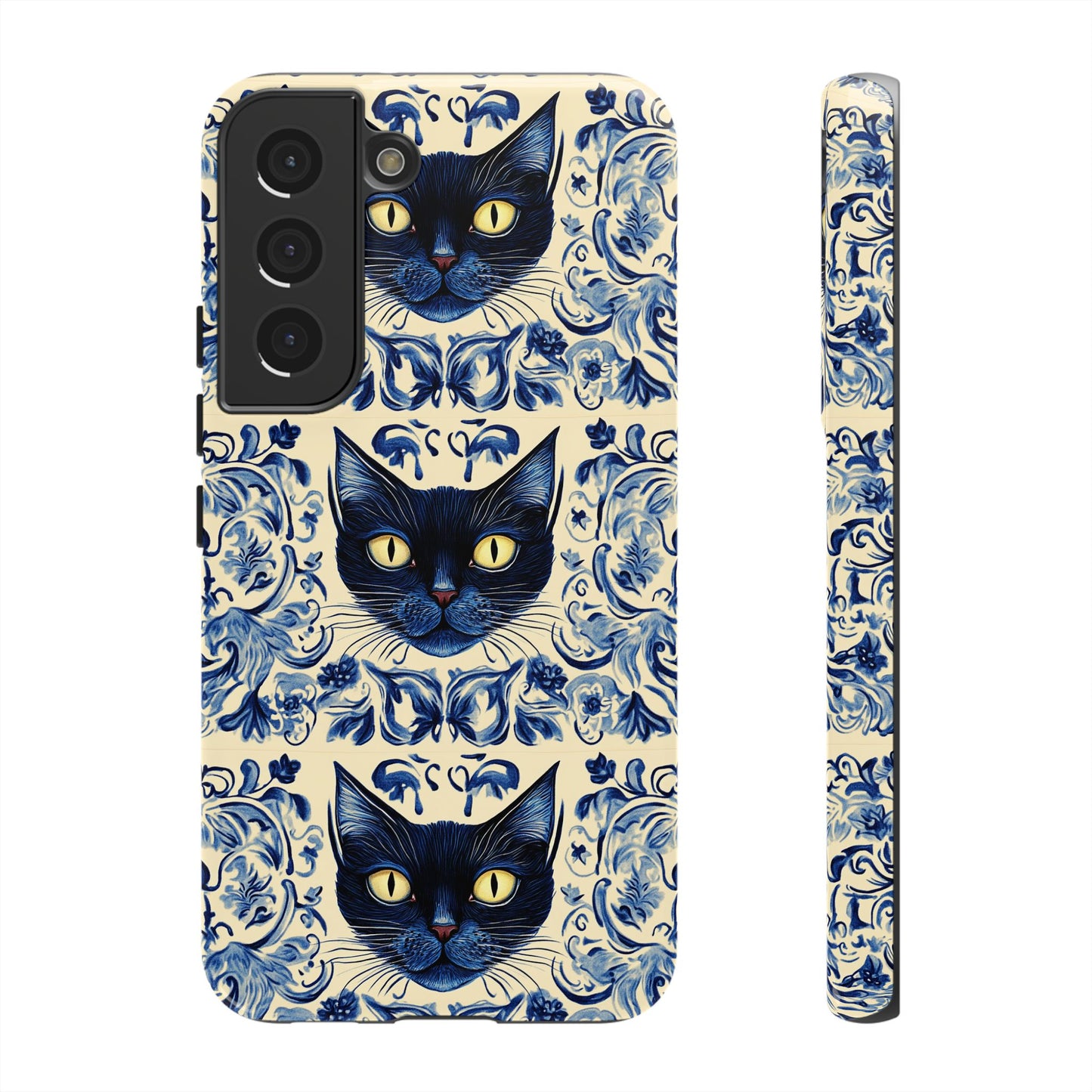 Tough Phone Case - Mediterranean Tile Motif With Blue Cats
