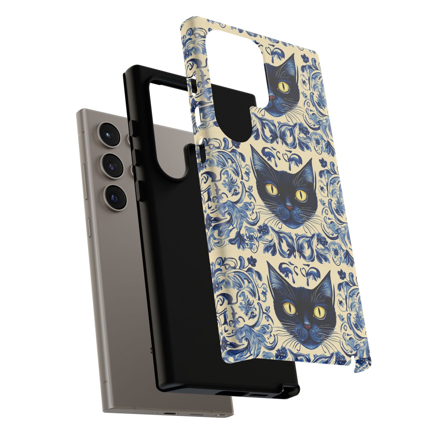 Tough Phone Case - Mediterranean Tile Motif With Blue Cats