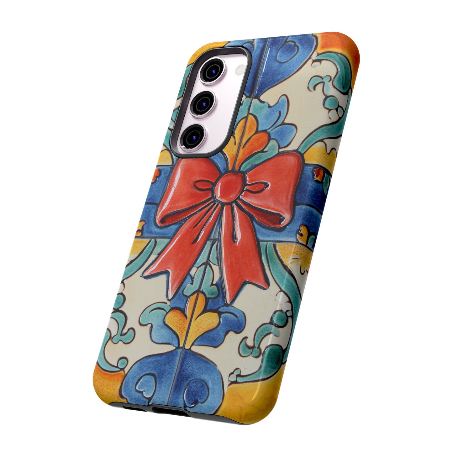 Colourful Ceramic Tile Design Phone Case With Red Bow