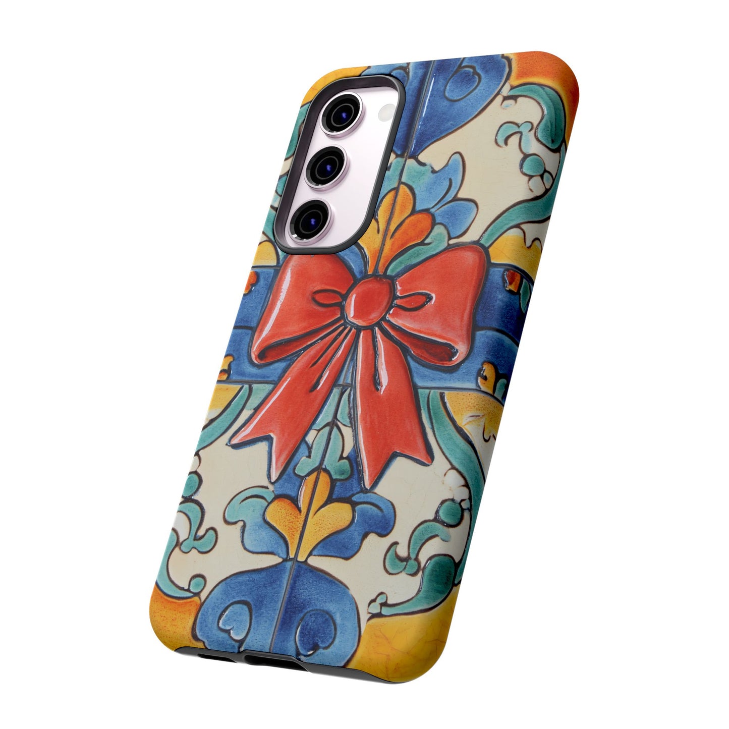 Colourful Ceramic Tile Design Phone Case With Red Bow