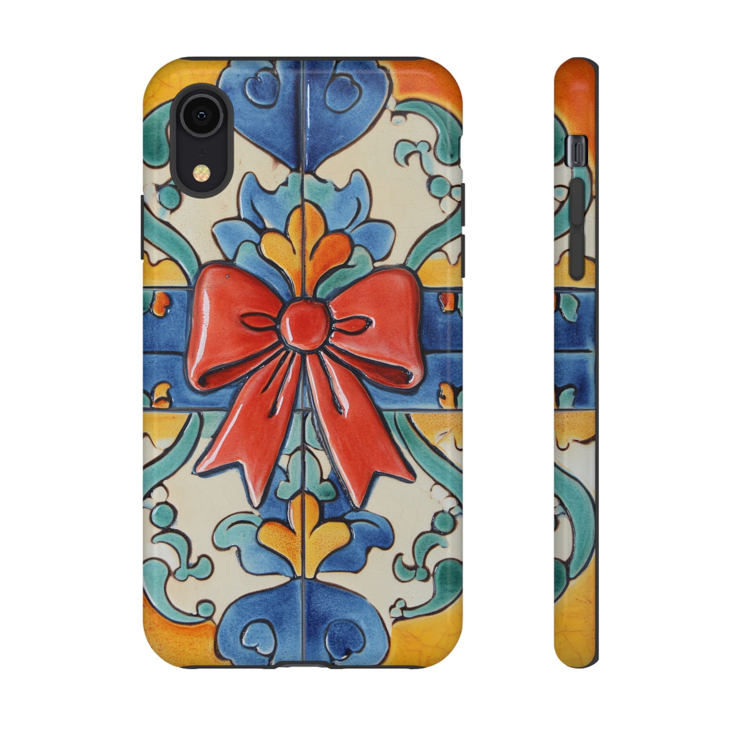 Colourful Ceramic Tile Design Phone Case With Red Bow