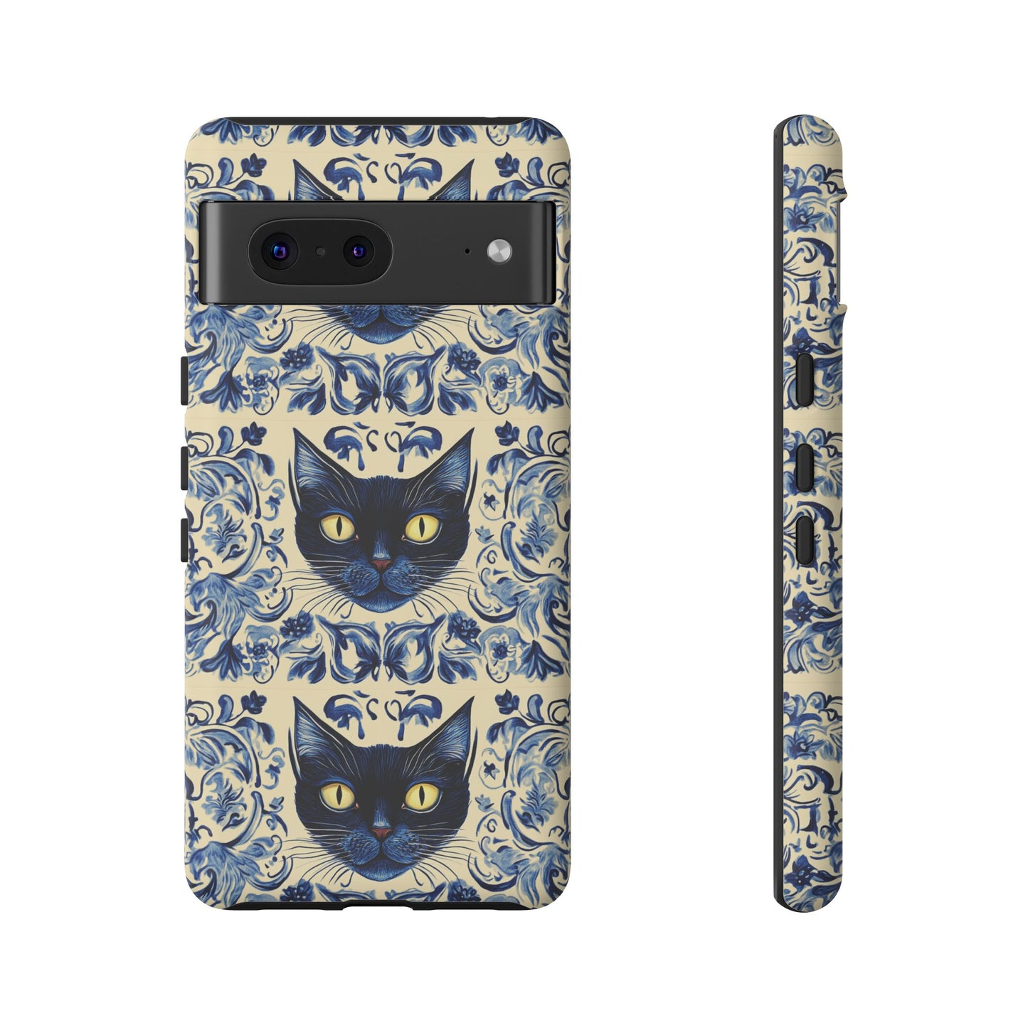 Tough Phone Case - Mediterranean Tile Motif With Blue Cats